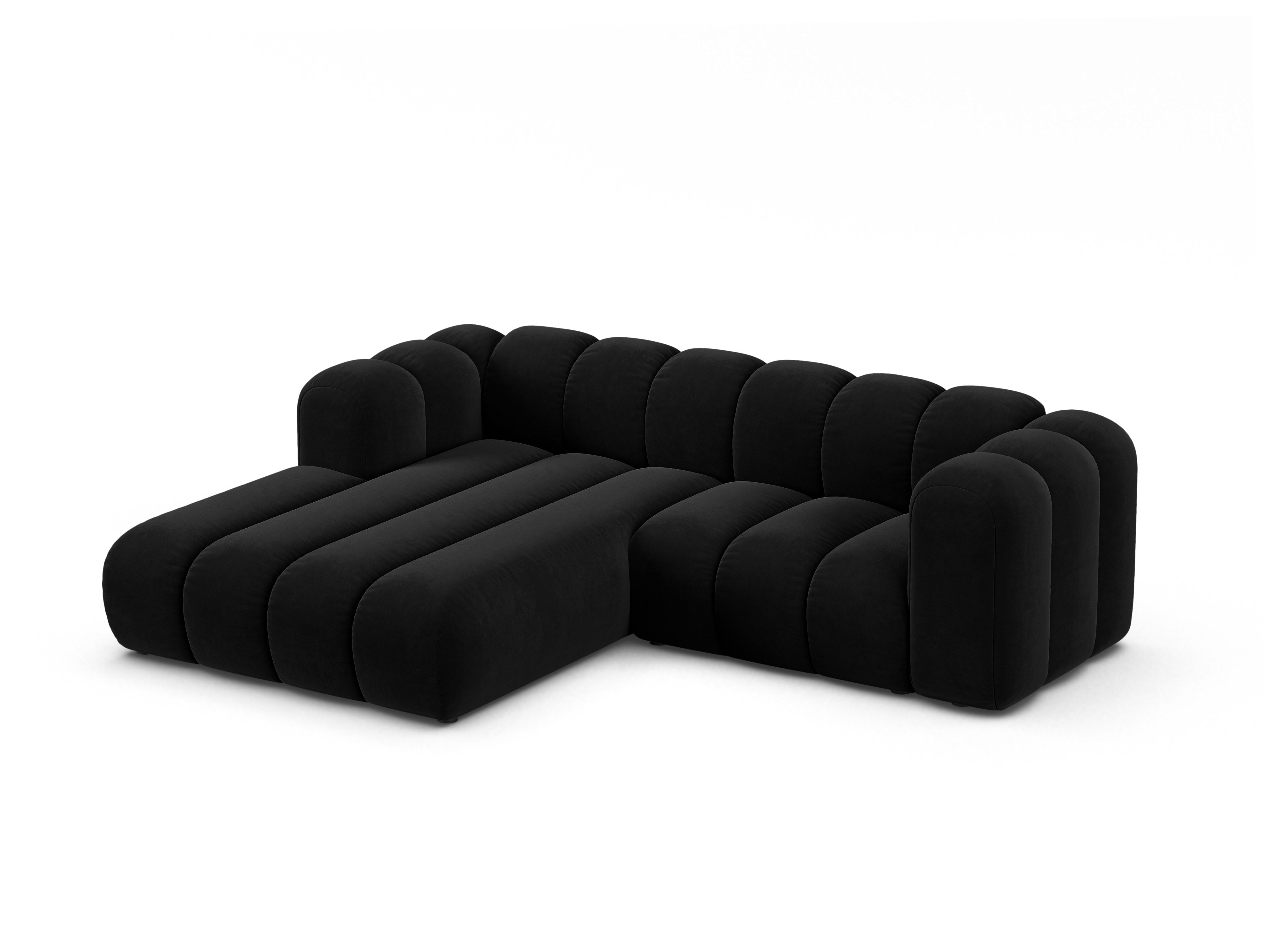 Black Left-Handed 3-Seater Velvet Sofa LUPINE