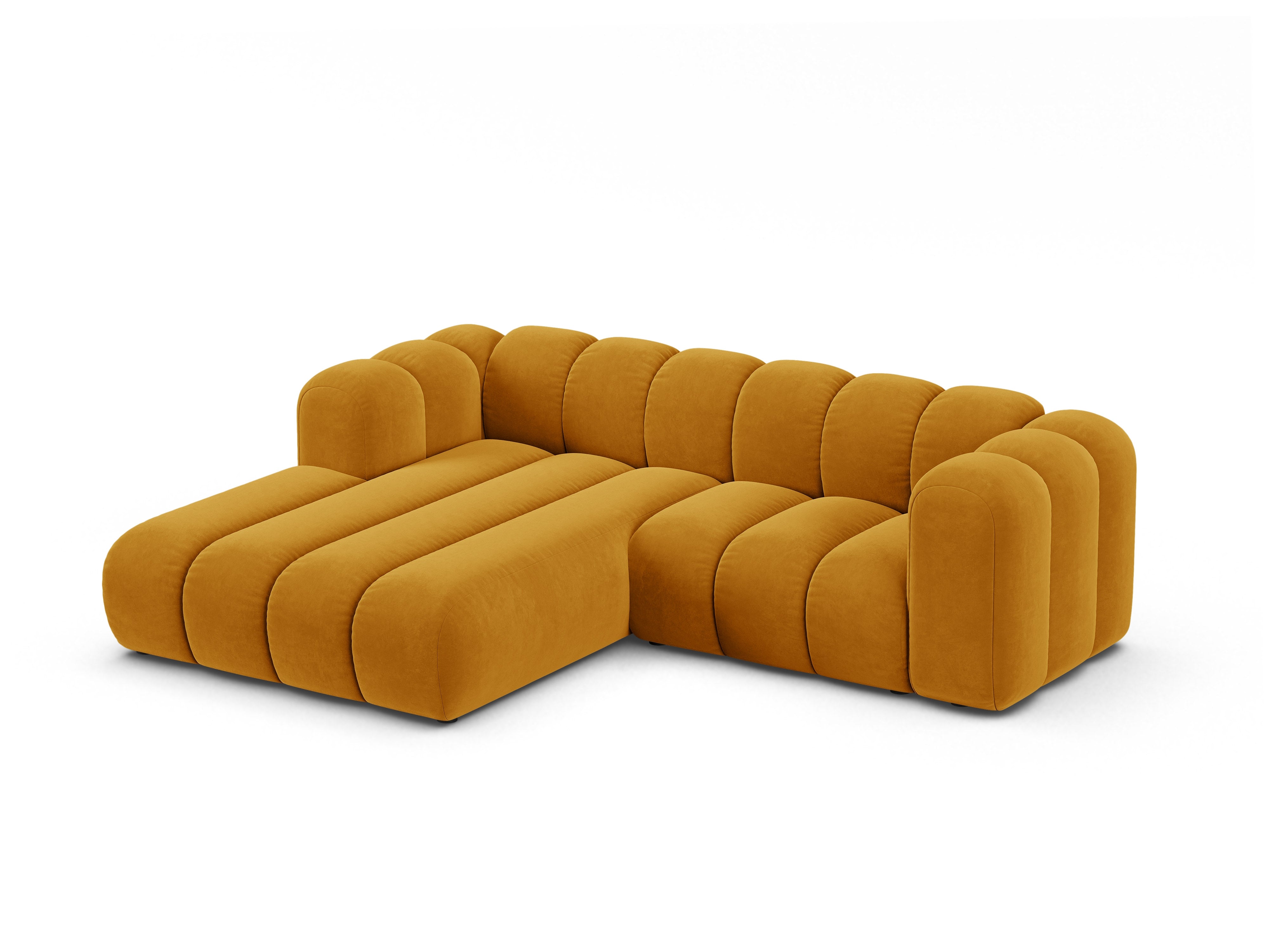 Velvet corner sofa for 3 people, left-sided LUPINE in mustard
