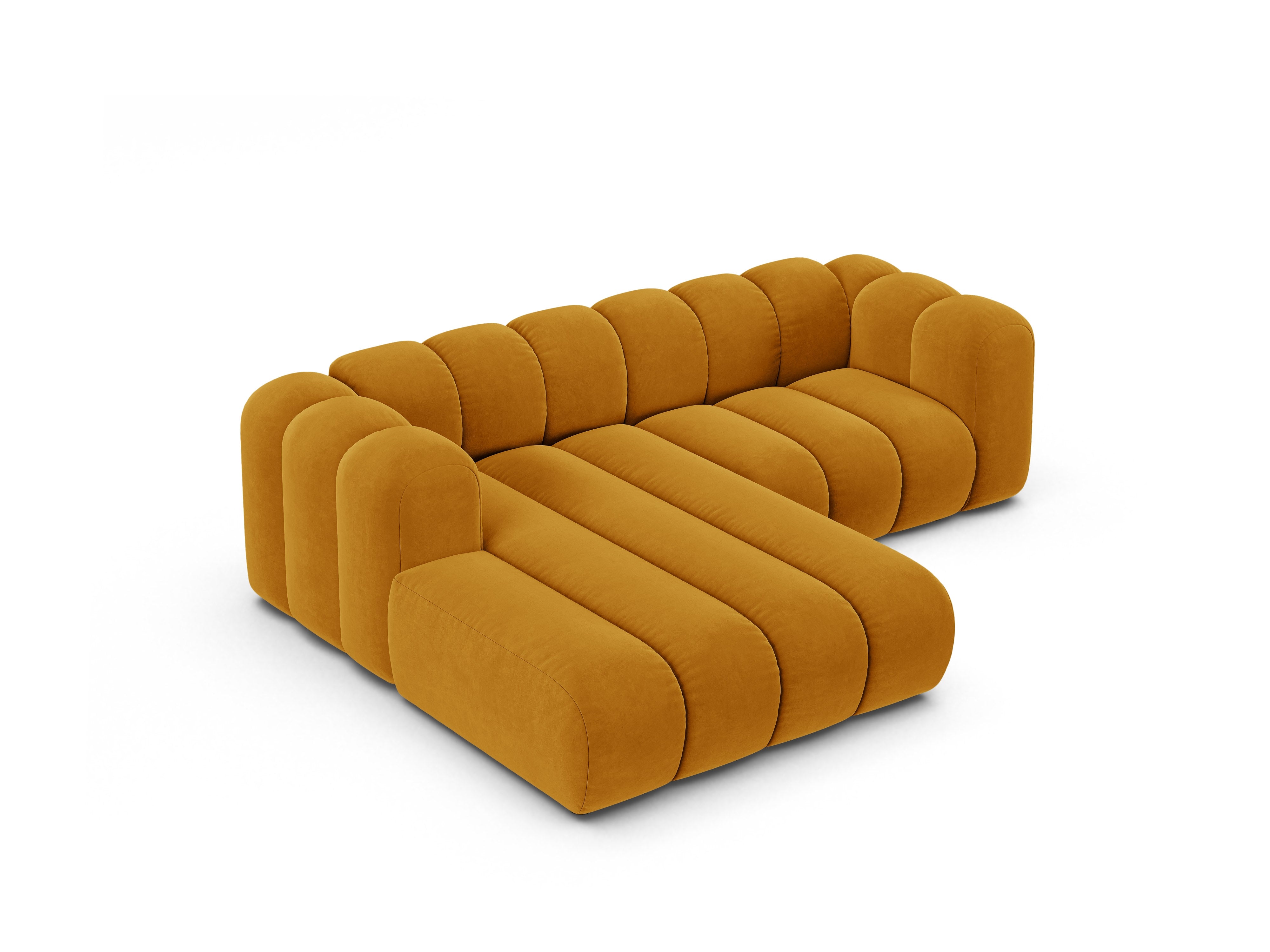 Velvet corner sofa for 3 people, left-sided LUPINE in mustard