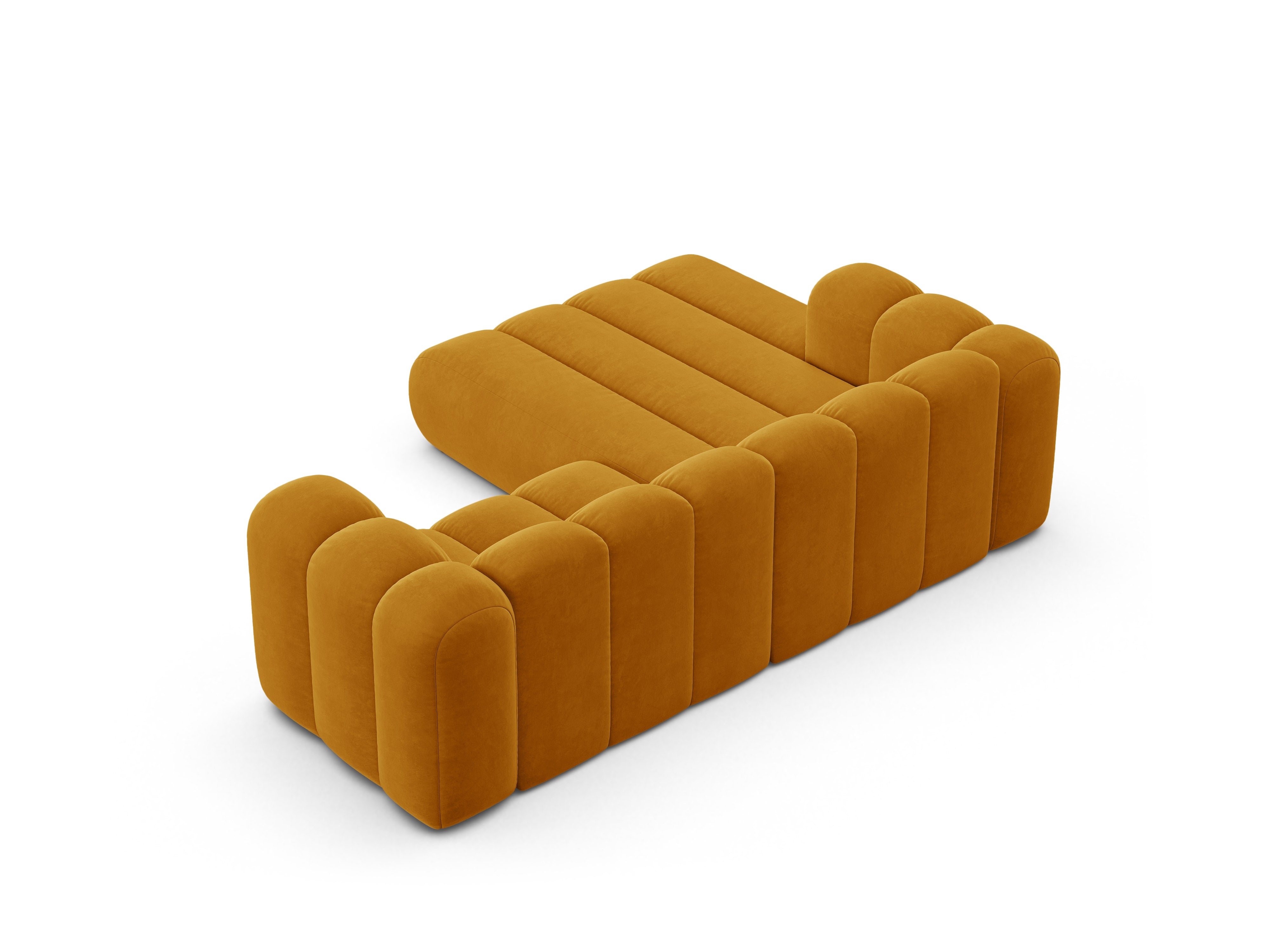Velvet corner sofa for 3 people, left-sided LUPINE in mustard