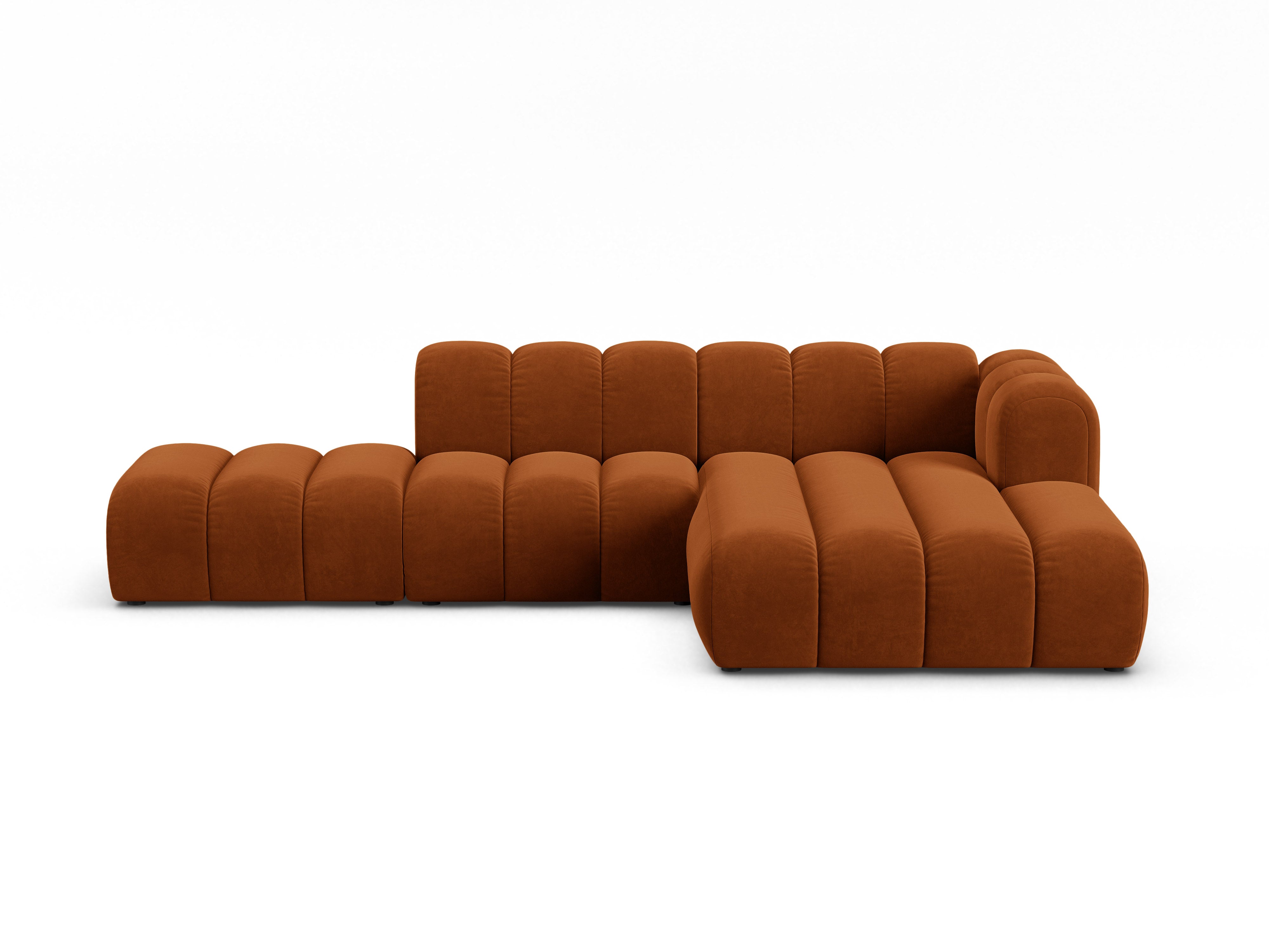 Velvet corner sofa for 5 people right-facing LUPINE brick red