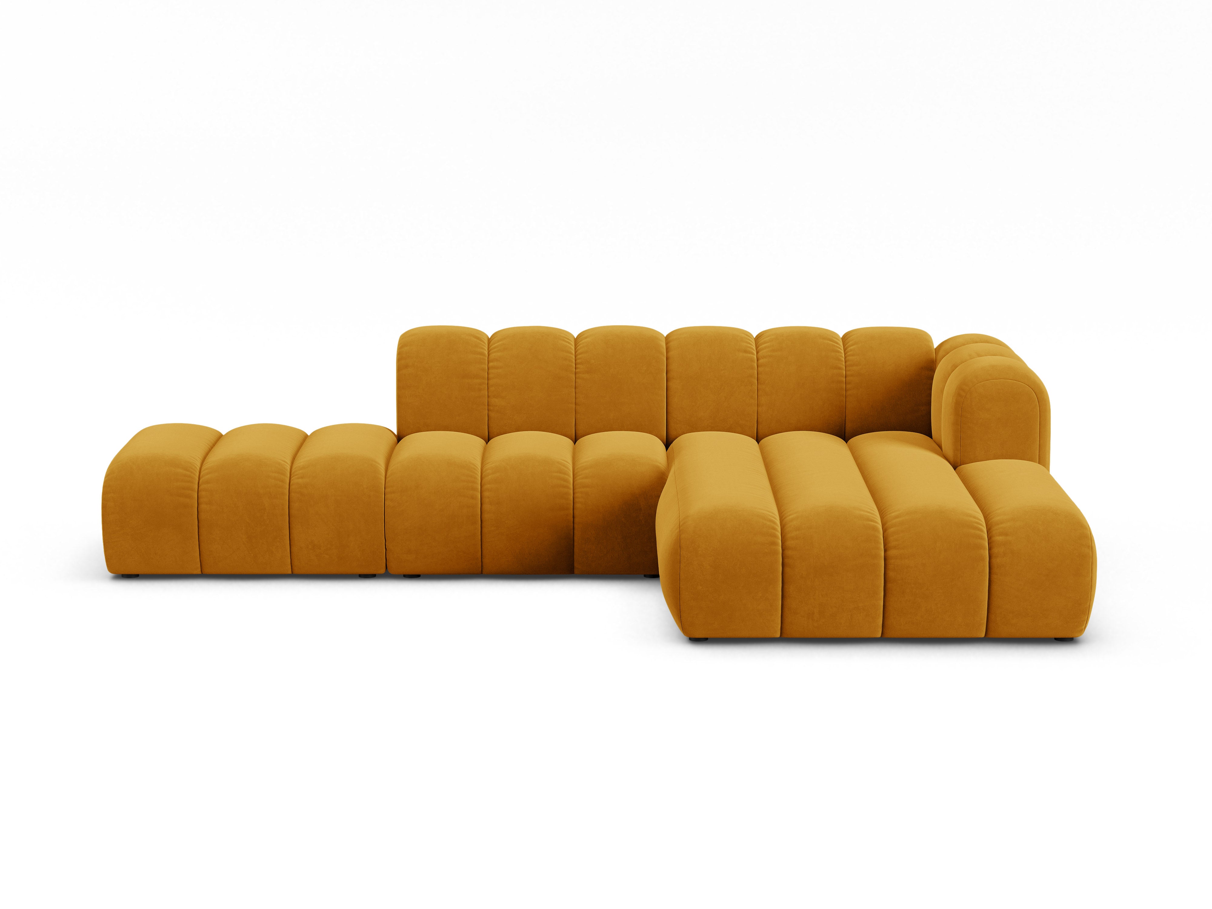 Velvet corner sofa for 5 people right-facing LUPINE mustard