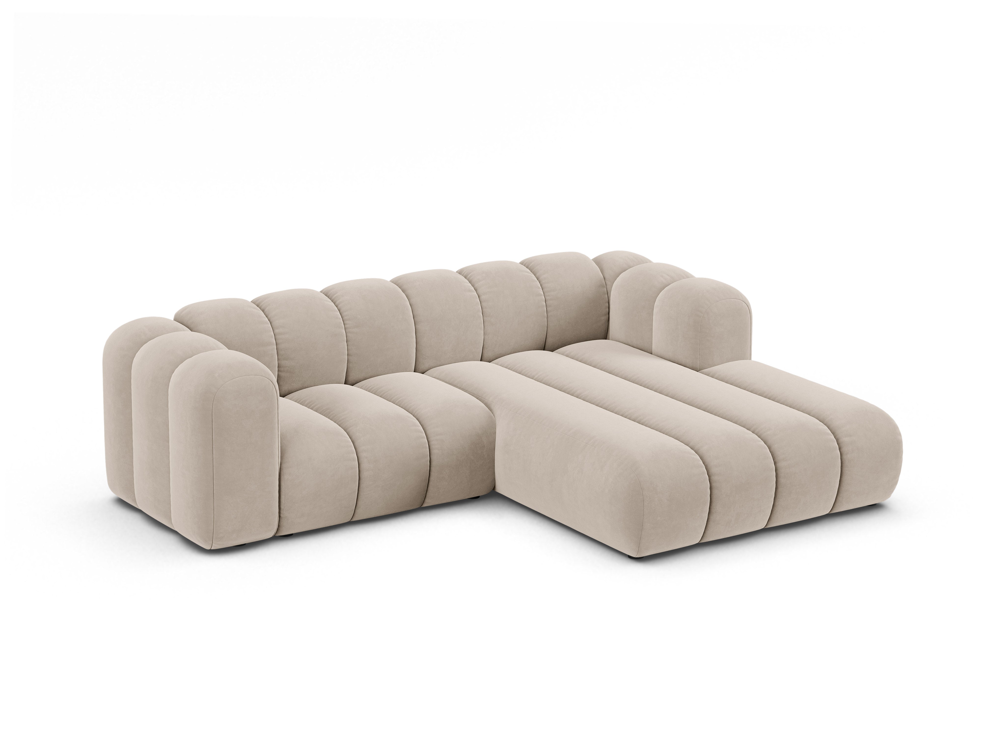 Velvet corner sofa for three people right-sided LUPINE beige