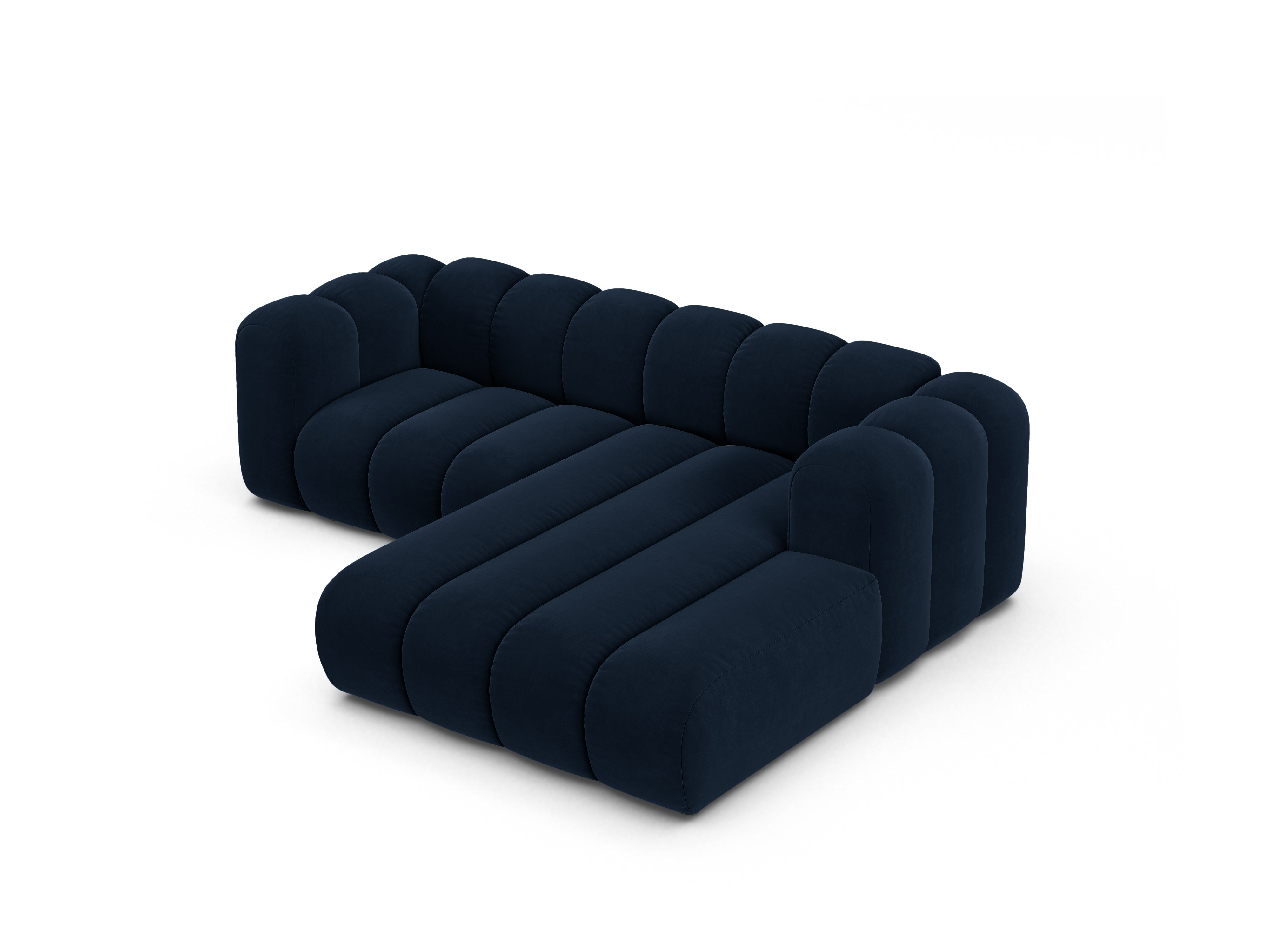 Velvet corner sofa for three people right-facing LUPINE navy blue
