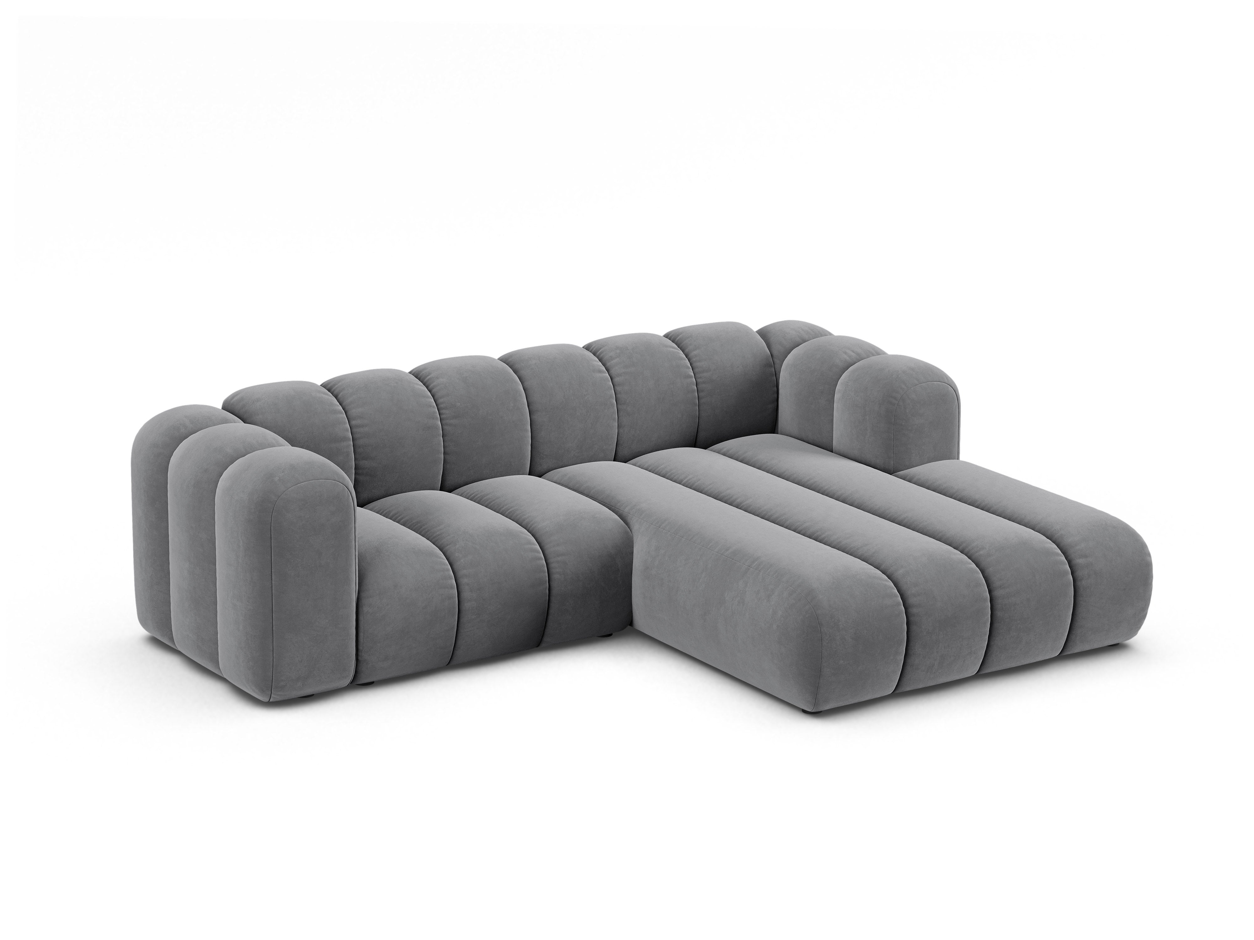 Velvet corner sofa for three people, right-facing LUPINE gray