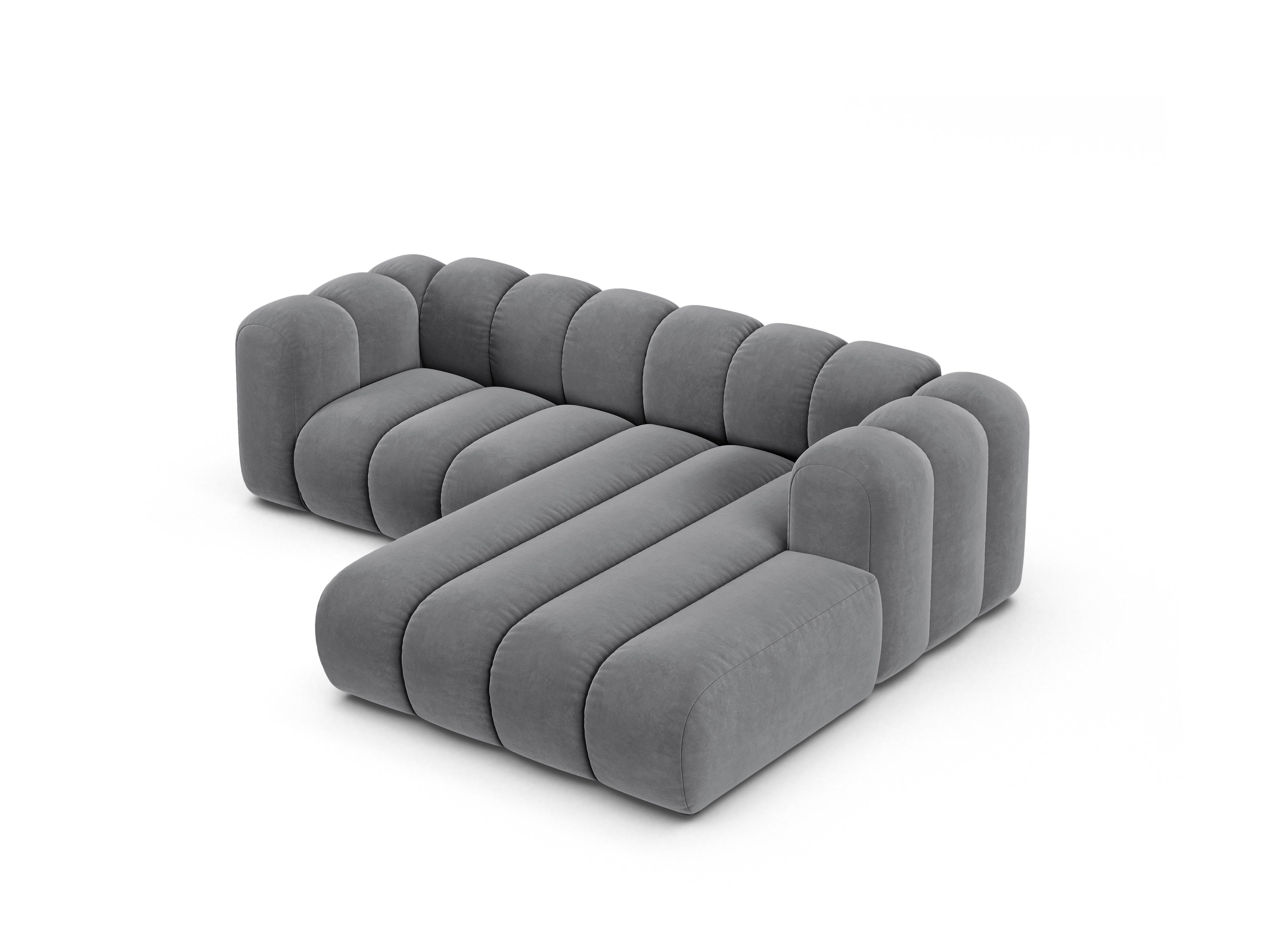 Velvet corner sofa for three people, right-facing LUPINE gray