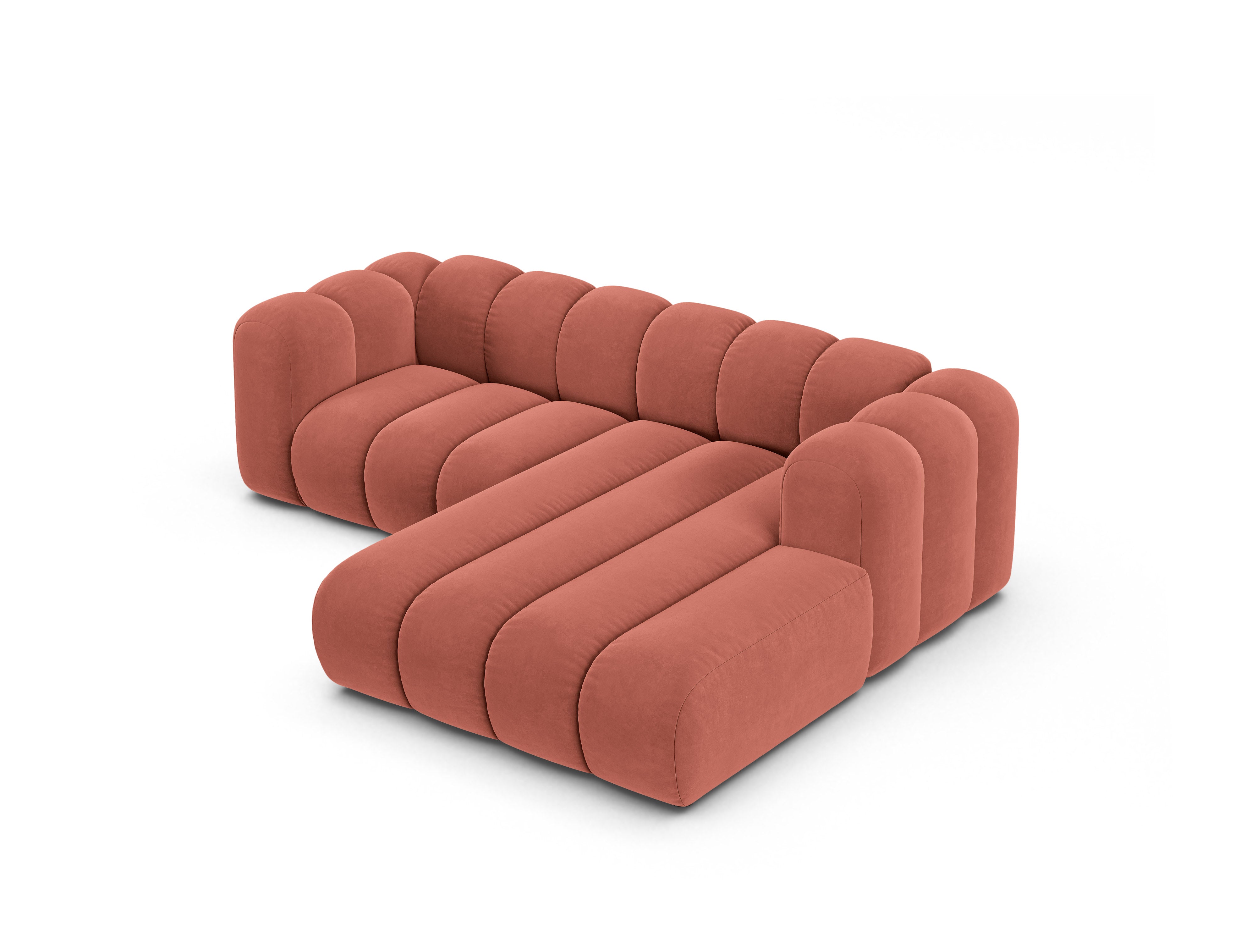 Coral right-facing 3-seater velvet corner sofa LUPINE