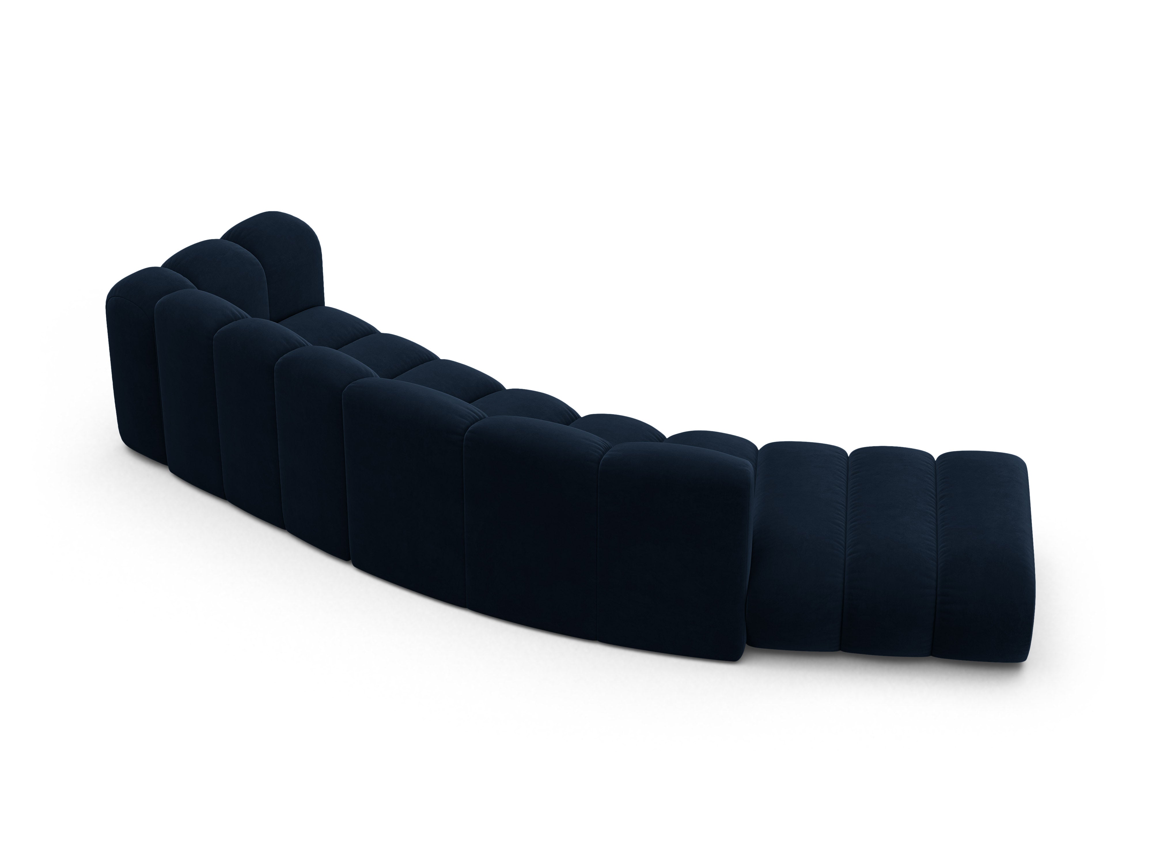 Velvet sofa for 5 people, left-sided LUPINE in navy blue