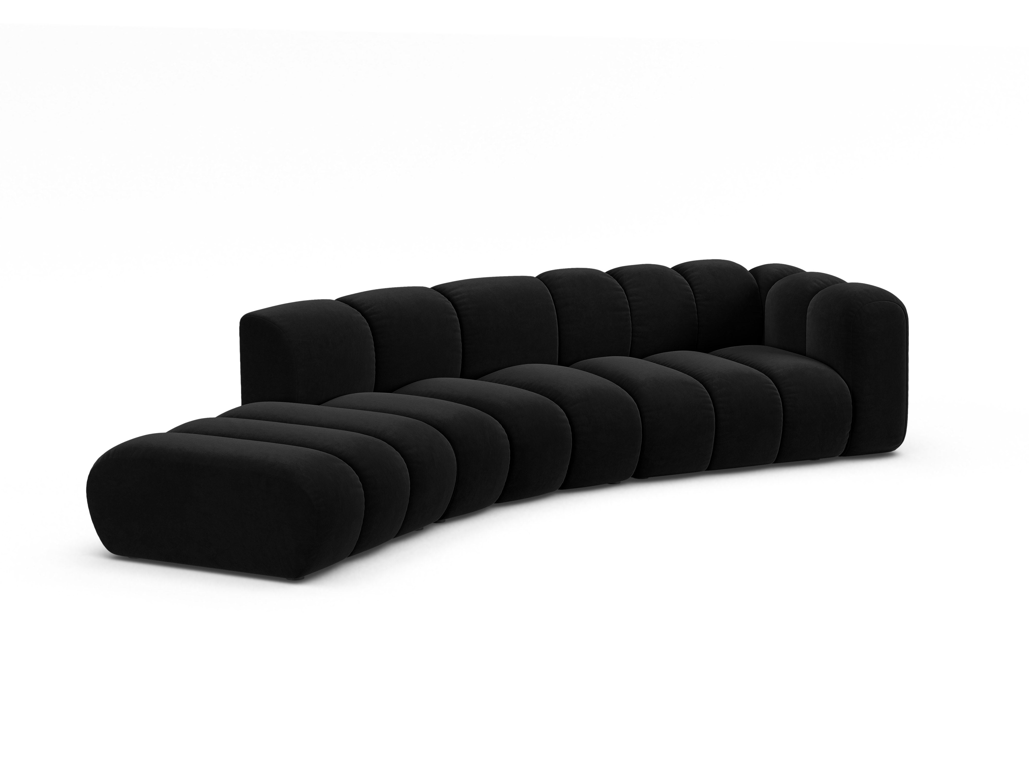 Velvet sofa for 5 people, left-sided LUPINE black
