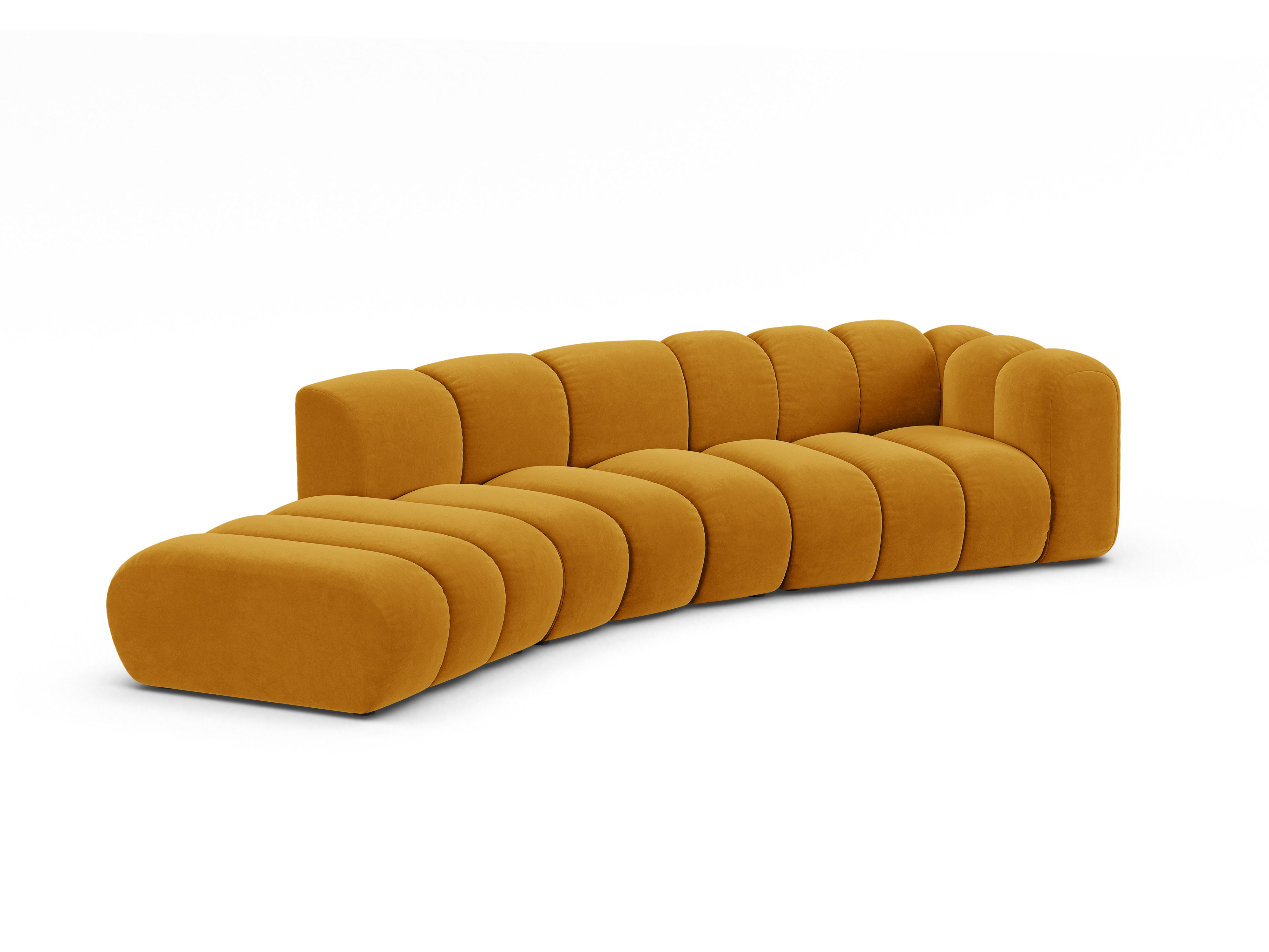 Velvet sofa for 5 people, left-sided LUPINE mustard