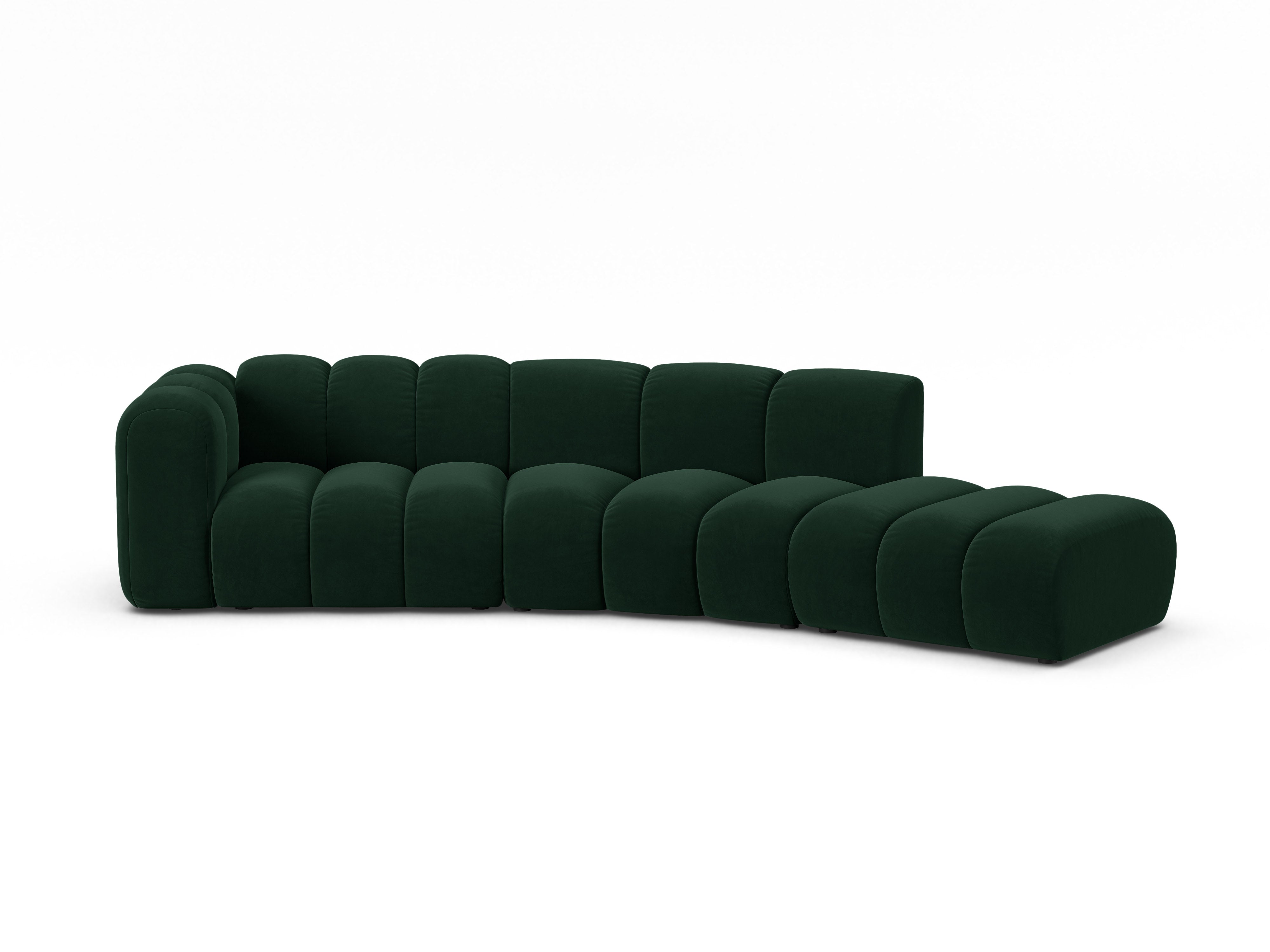 Velvet sofa for 5 people right-facing LUPINE bottle green