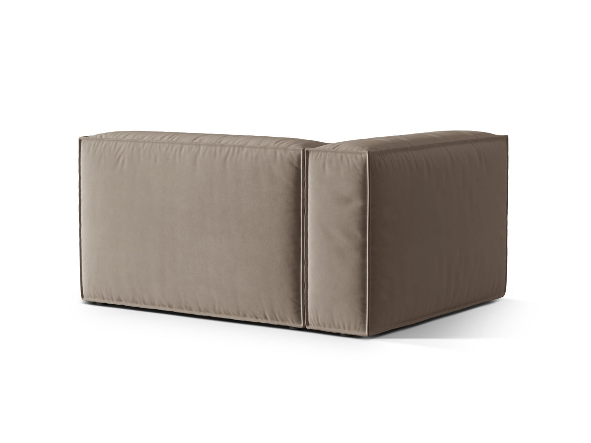 Moduł aksamitny 2-osobowy z lewym podłokietnikiem NURIA ciepły szary – ujęcie tylne