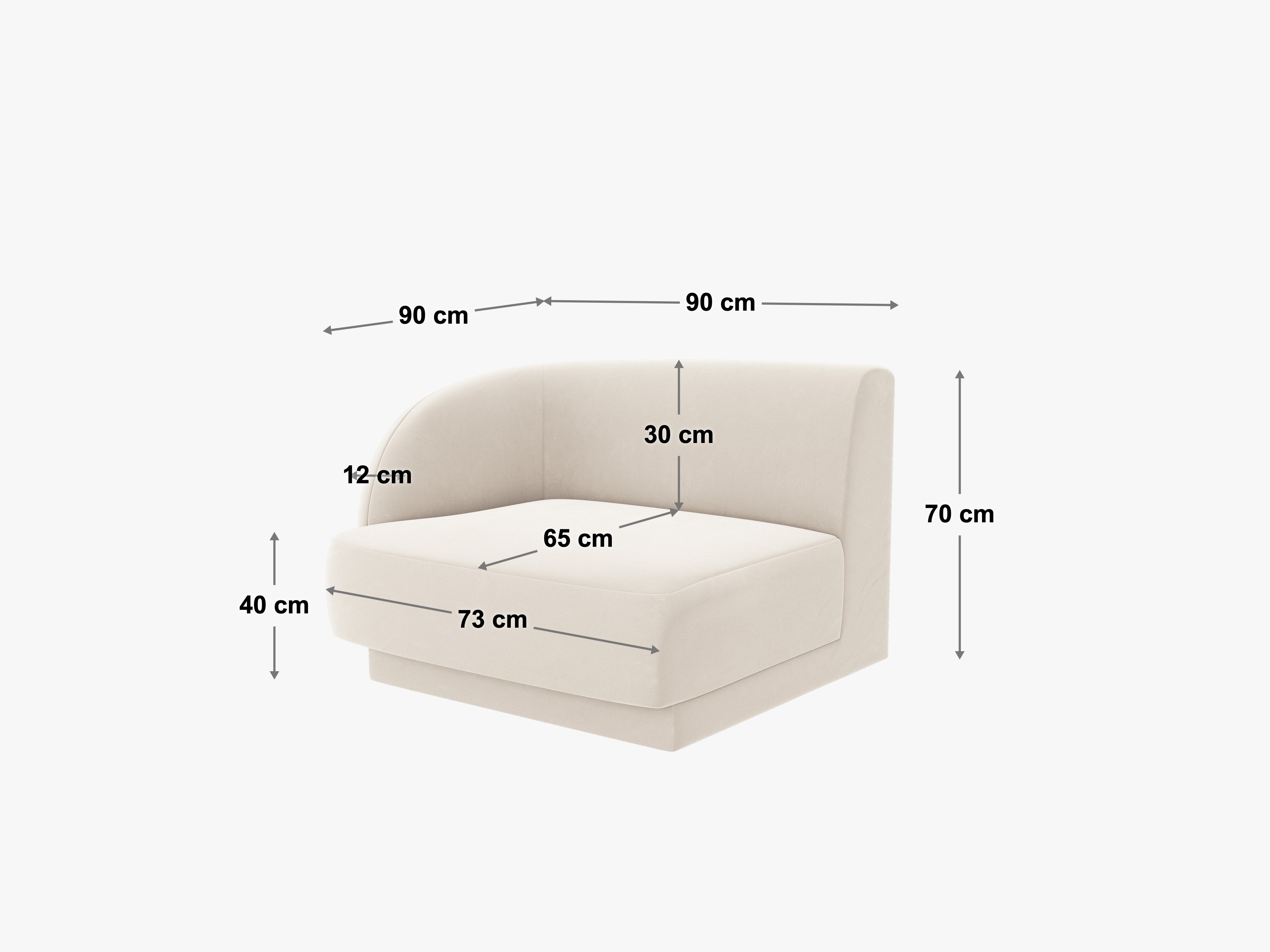 Sofa modułowa MILEY - moduł prawostronny zielony boucle z podłokietnikami