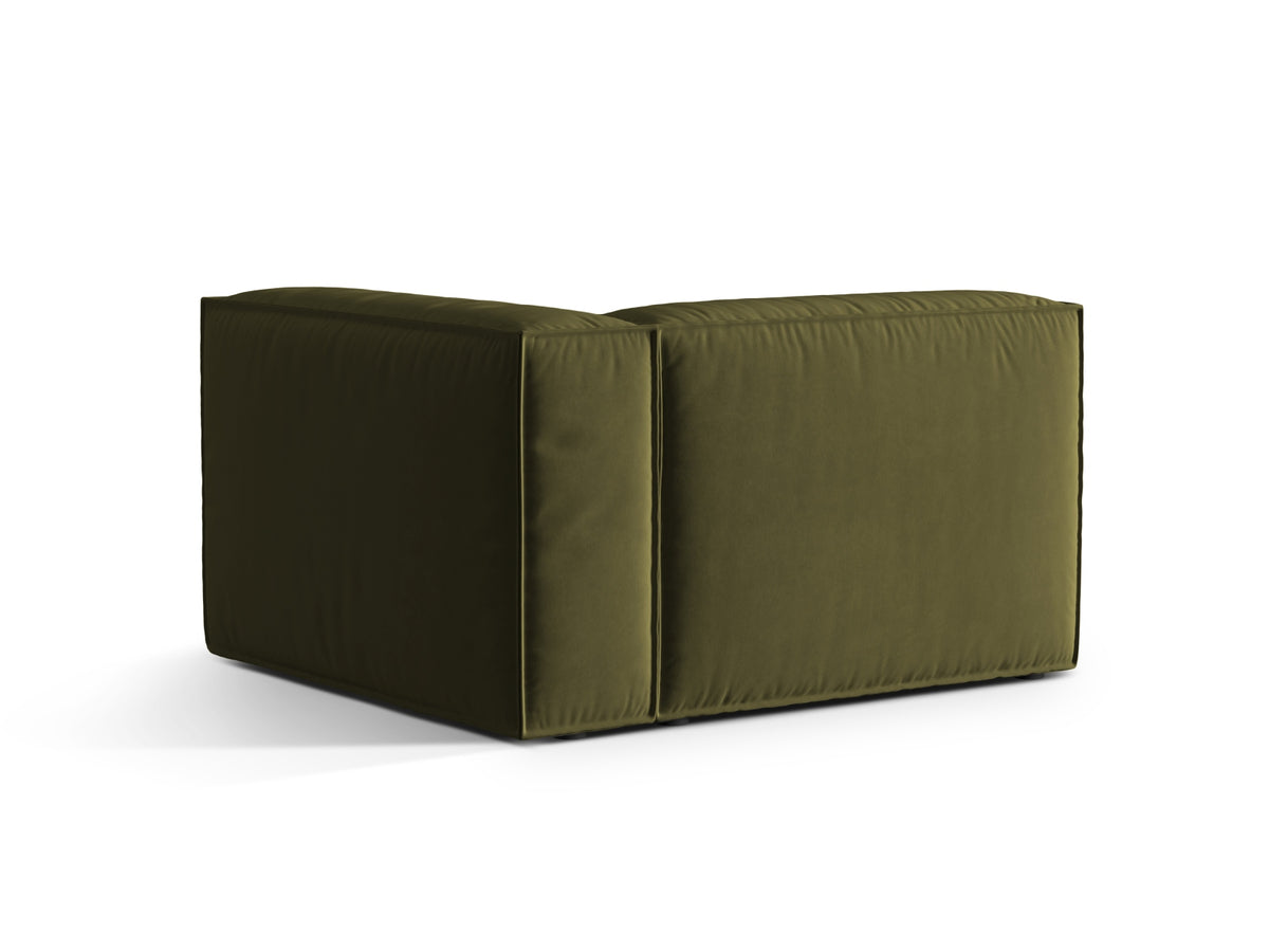 Moduł aksamitny 1-osobowy z prawym podłokietnikiem NURIA mchowy melanż – ujęcie tylne