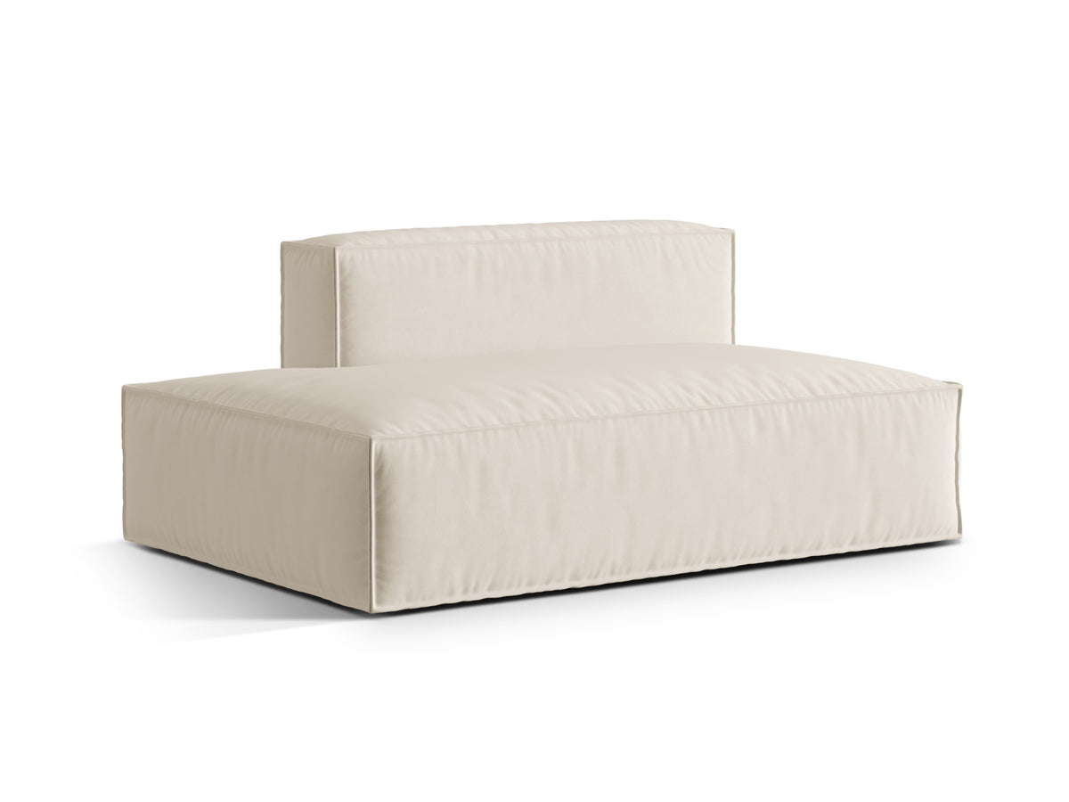 Sofa aksamitna 3-osobowa z otomaną lewostronną NURIA beżowy – ujęcie boczne