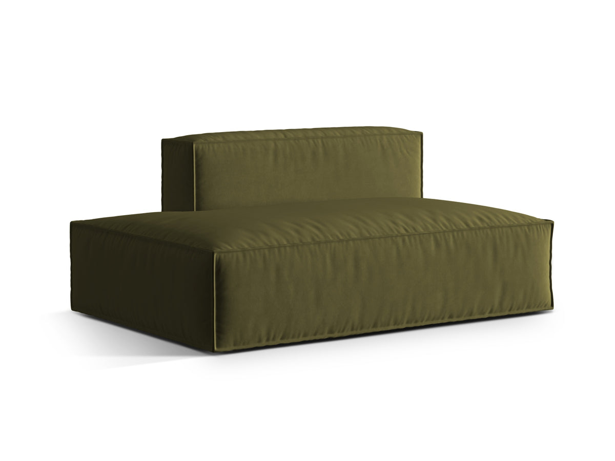 Sofa aksamitna 3-osobowa z otomaną lewostronną NURIA mchowy melanż – ujęcie boczne