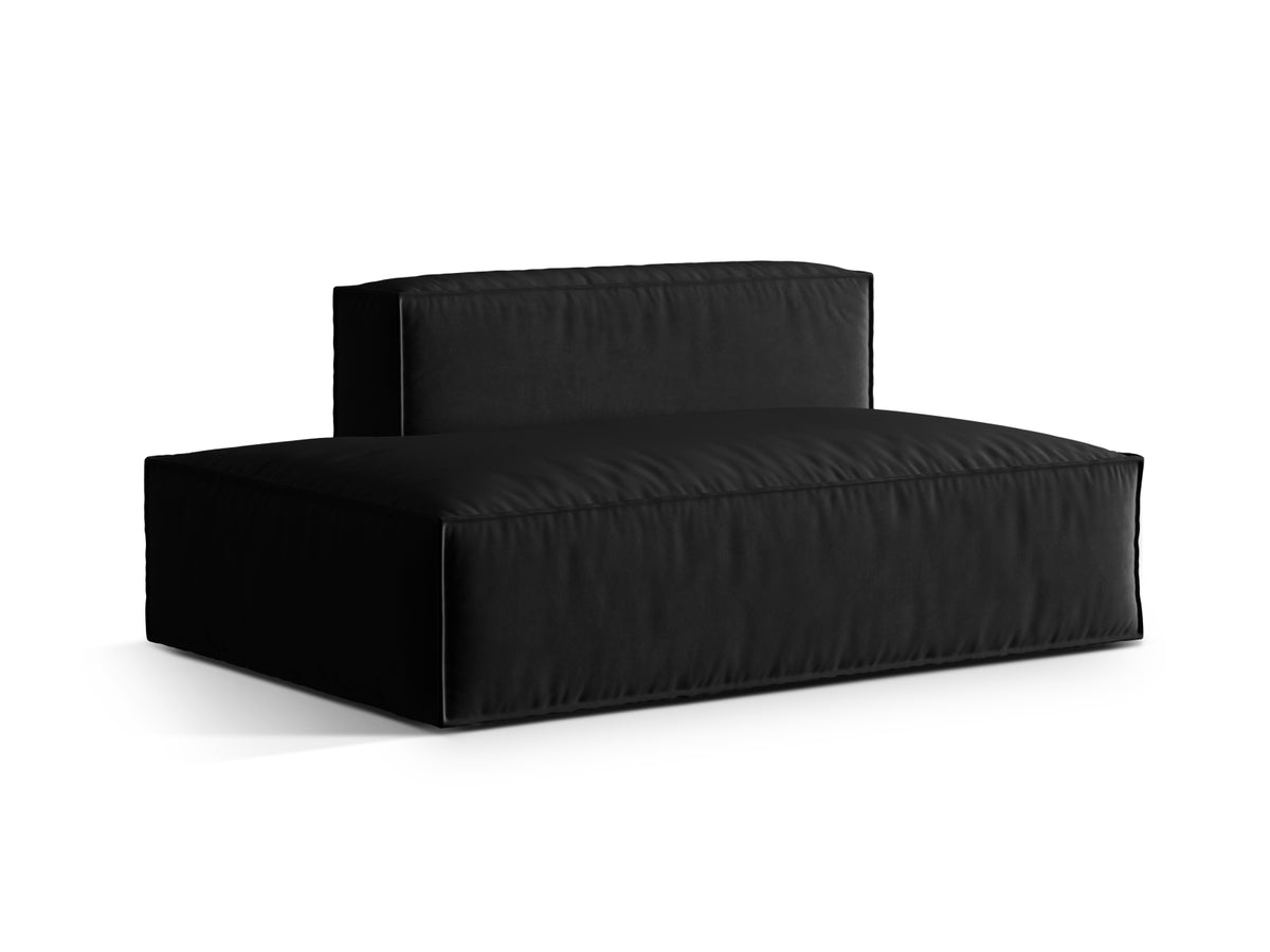 Sofa aksamitna 3-osobowa z otomaną lewostronną NURIA czarny – ujęcie boczne