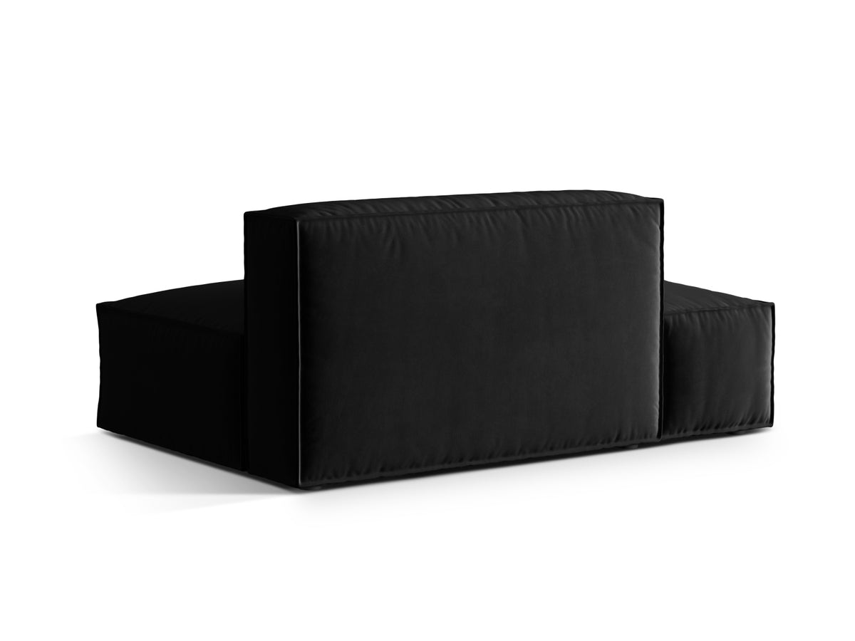 Sofa aksamitna 3-osobowa z otomaną lewostronną NURIA czarny – ujęcie tylne