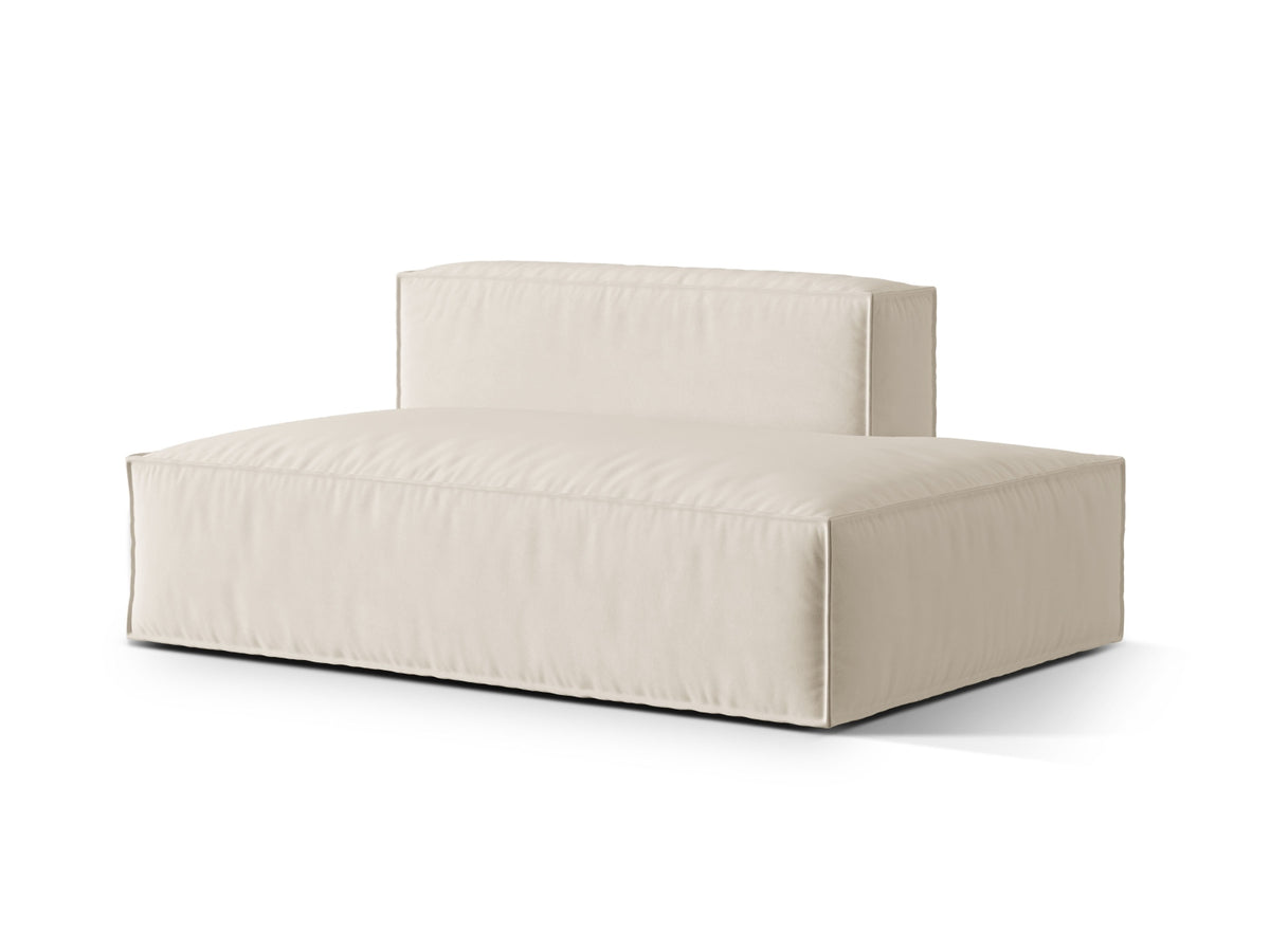 Sofa aksamitna 3-osobowa z otomaną prawostronną NURIA beżowy – ujęcie boczne