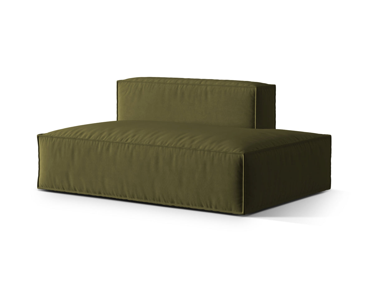 Sofa aksamitna 3-osobowa z otomaną prawostronną NURIA mchowy melanż – ujęcie boczne