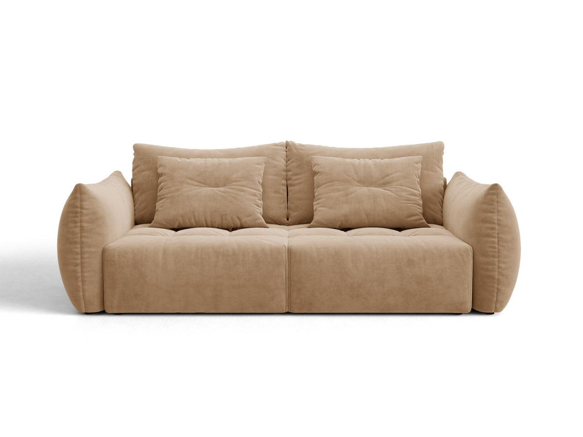 Sofa aksamitna 3-osobowa z funkcją spania BLOOM piaskowy – Micadoni