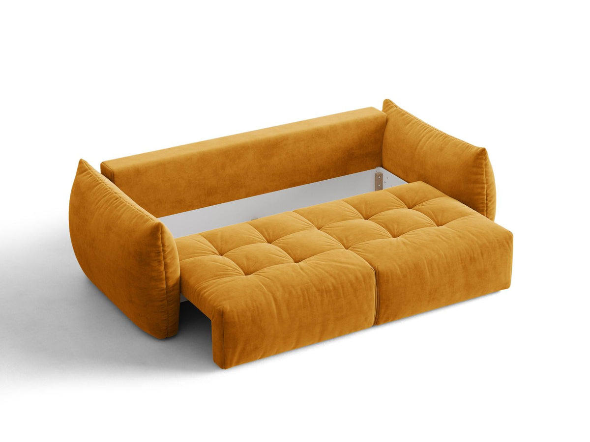 Sofa aksamitna 3-osobowa z funkcją spania BLOOM żółty – ujęcie 5