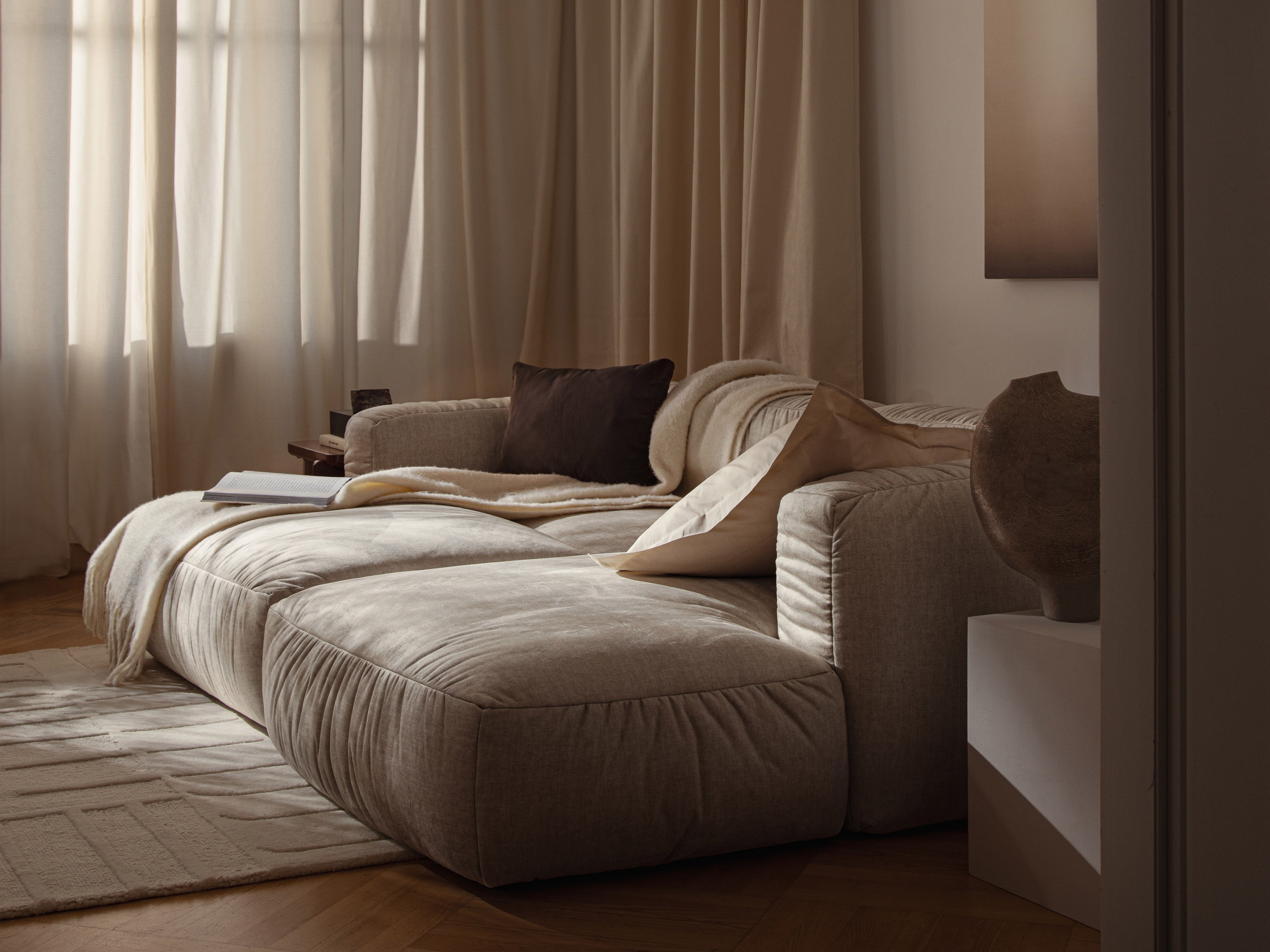 3-Seater Sofa with Sleeping Function MARTINA Ivory Boucle
