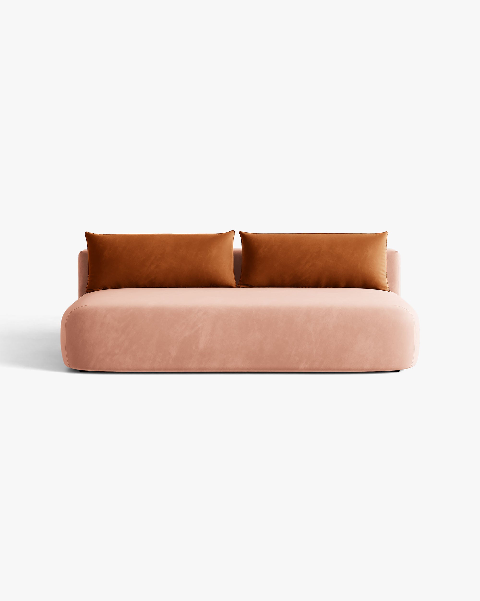 HENA Pink Velvet 3-Seater Sofa with Sleeping Function and Brick-Colored Cushions