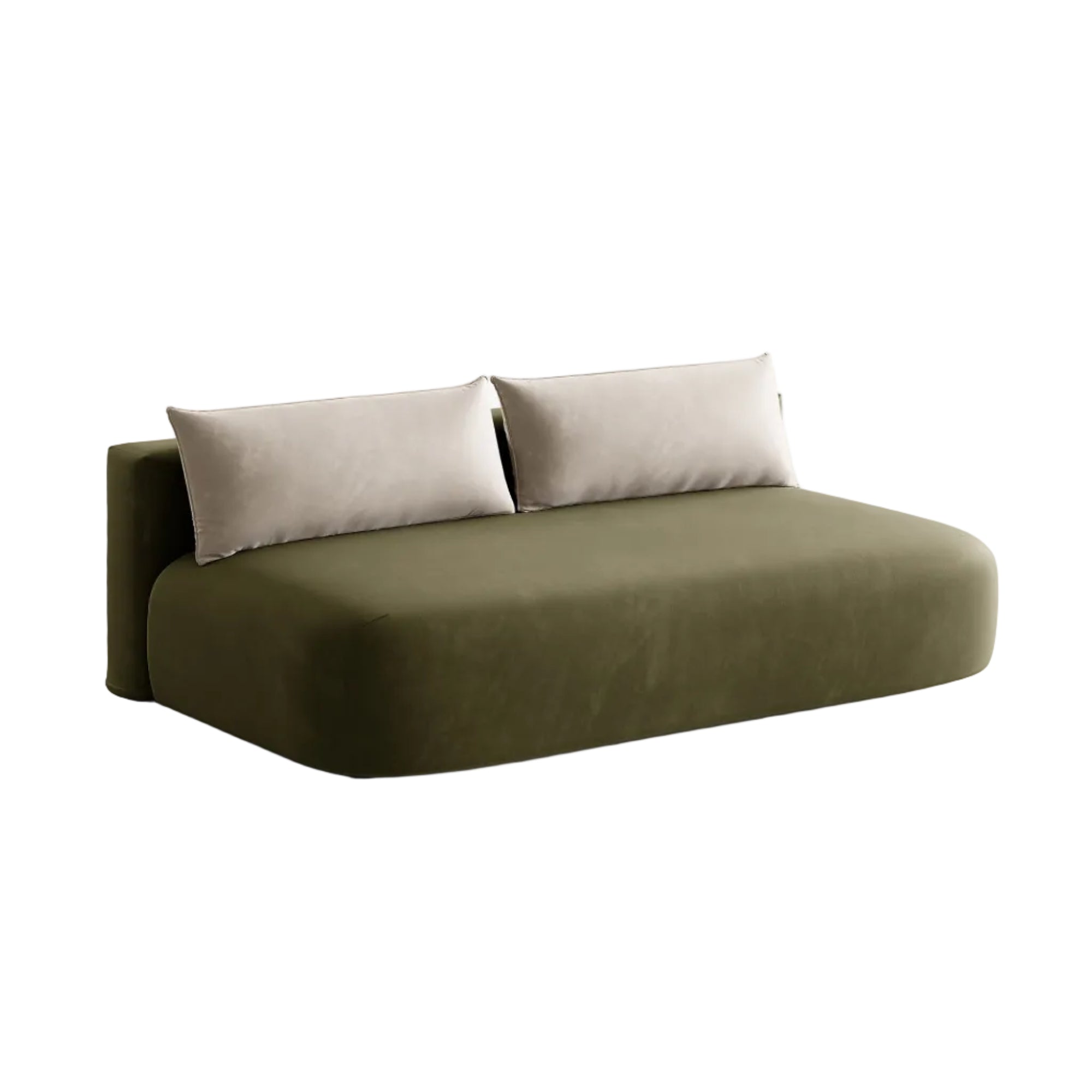 HENA Green Velvet 3-Seater Sofa with Sleeping Function and Beige Cushions