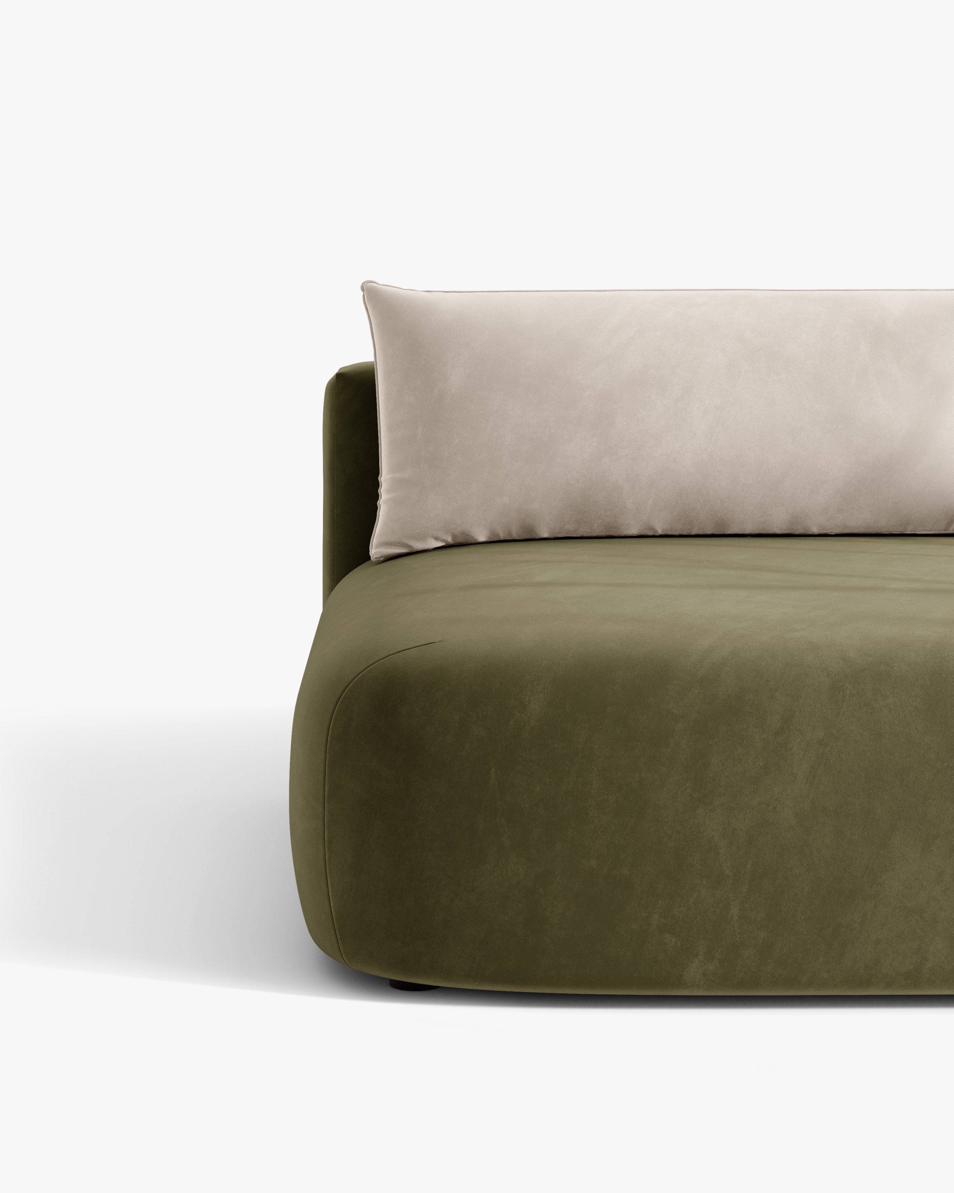 HENA Green Velvet 3-Seater Sofa with Sleeping Function and Beige Cushions