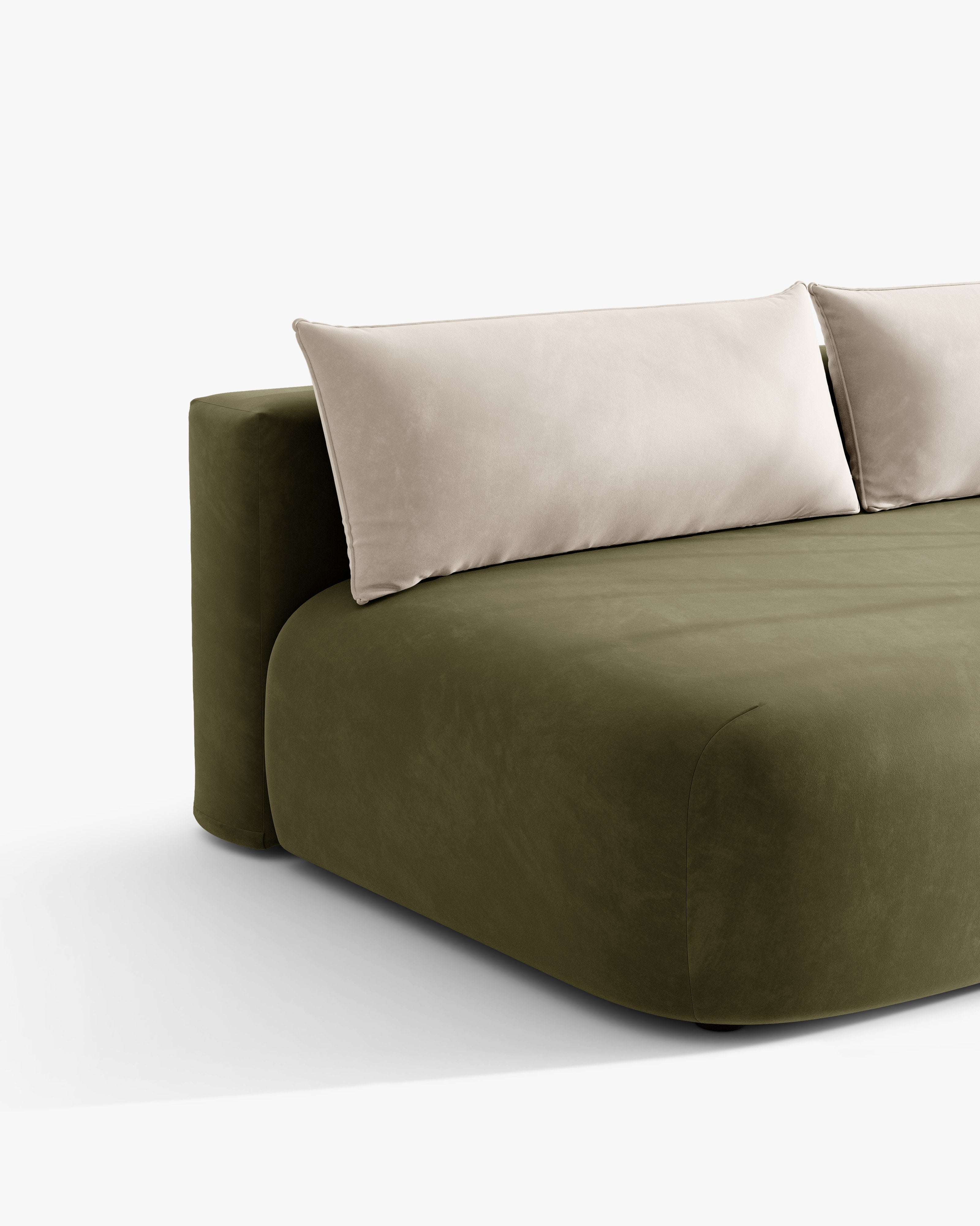 HENA Green Velvet 3-Seater Sofa with Sleeping Function and Beige Cushions