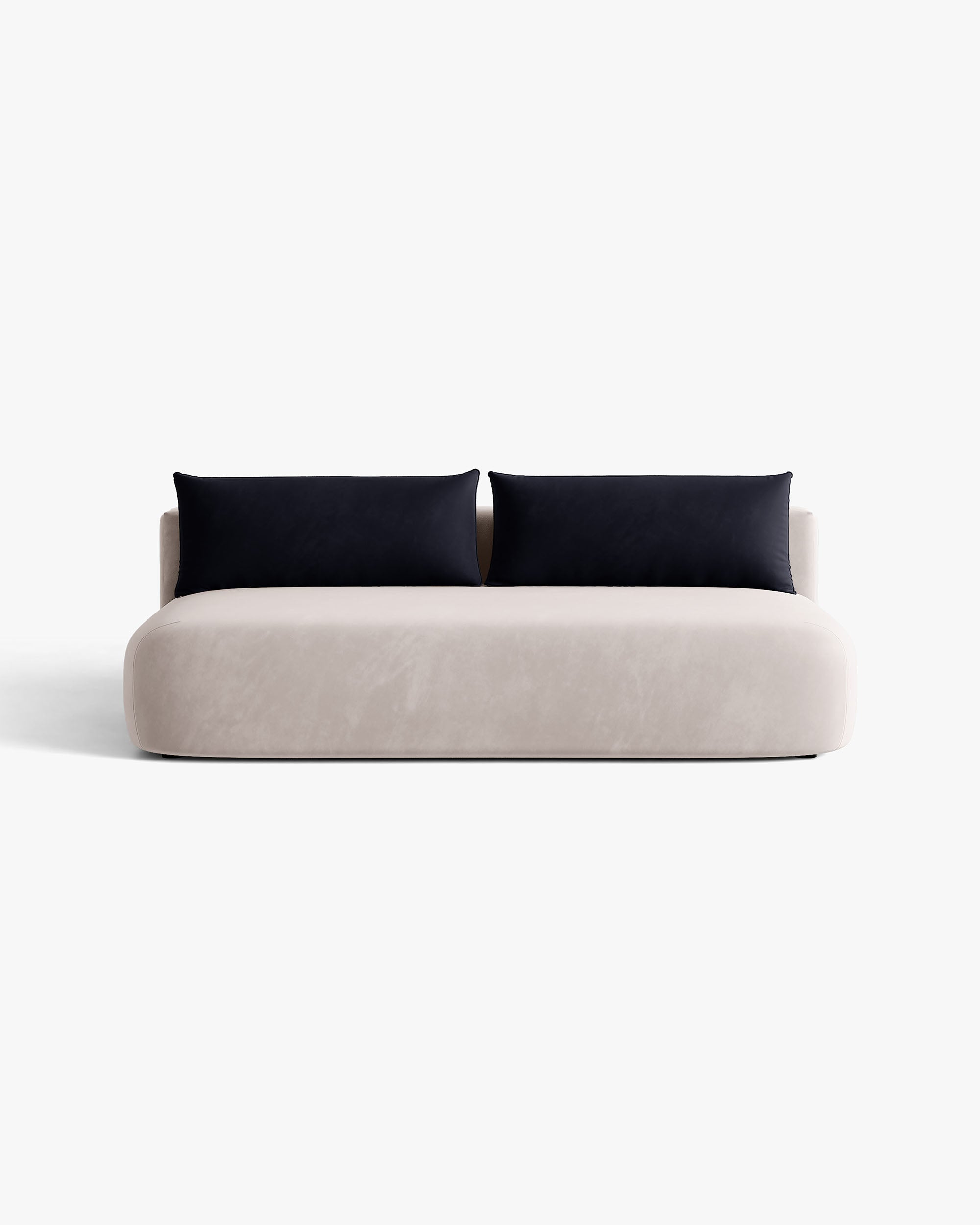 HENA Light Gray Velvet Sofa for 3 with Sleeping Function and Navy Blue Cushions