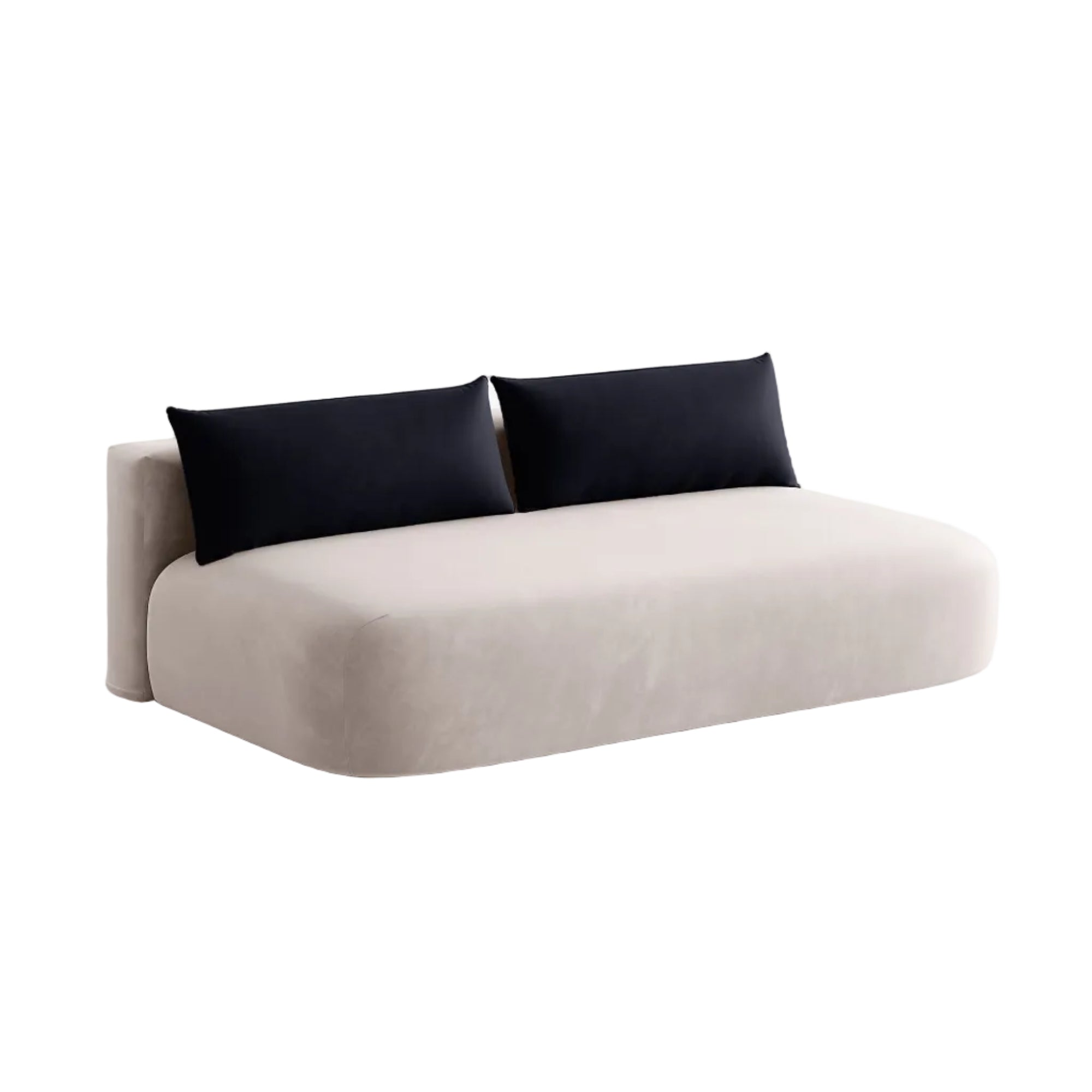 HENA Light Gray Velvet Sofa for 3 with Sleeping Function and Navy Blue Cushions