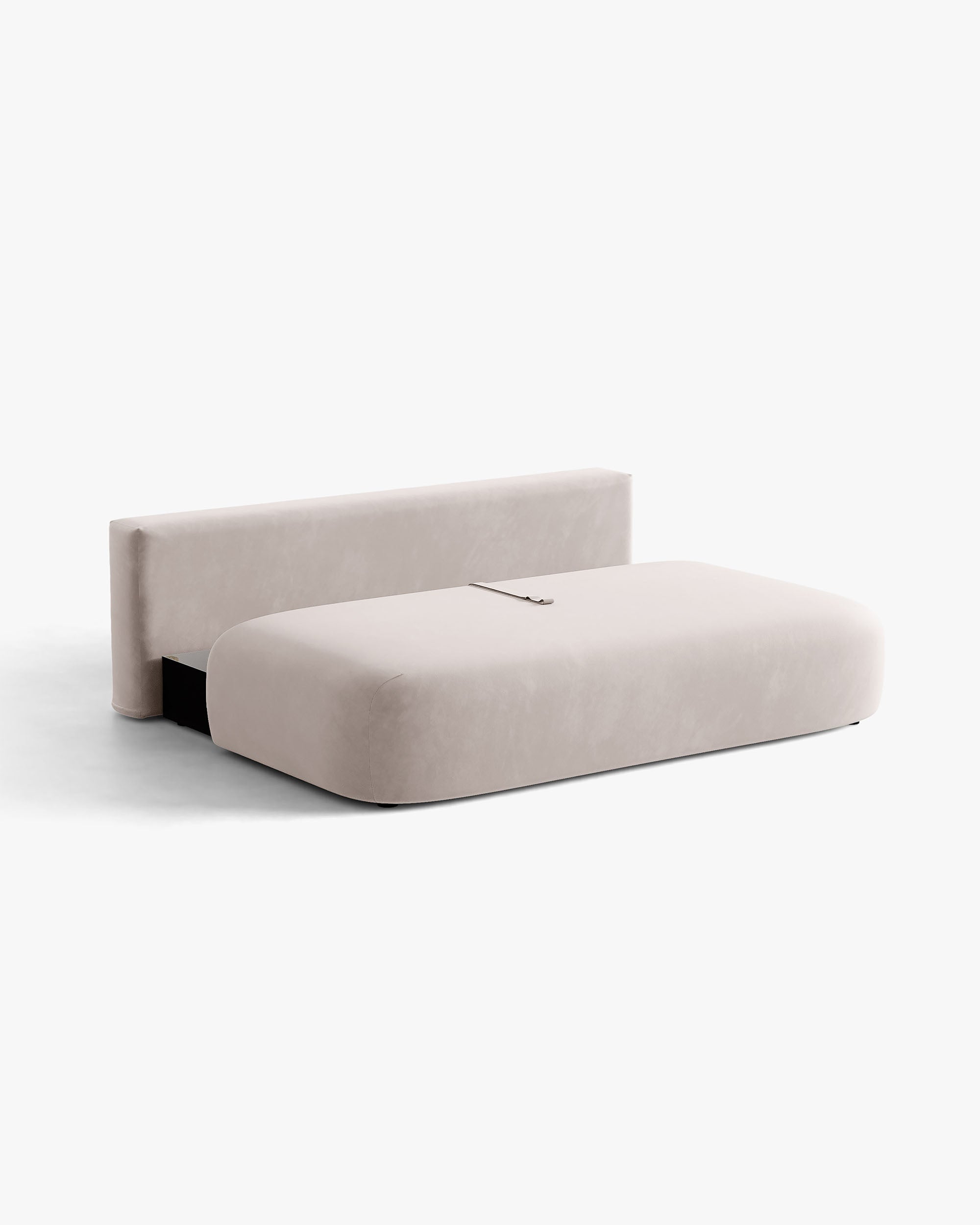 HENA Light Gray Velvet Sofa for 3 with Sleeping Function and Navy Blue Cushions