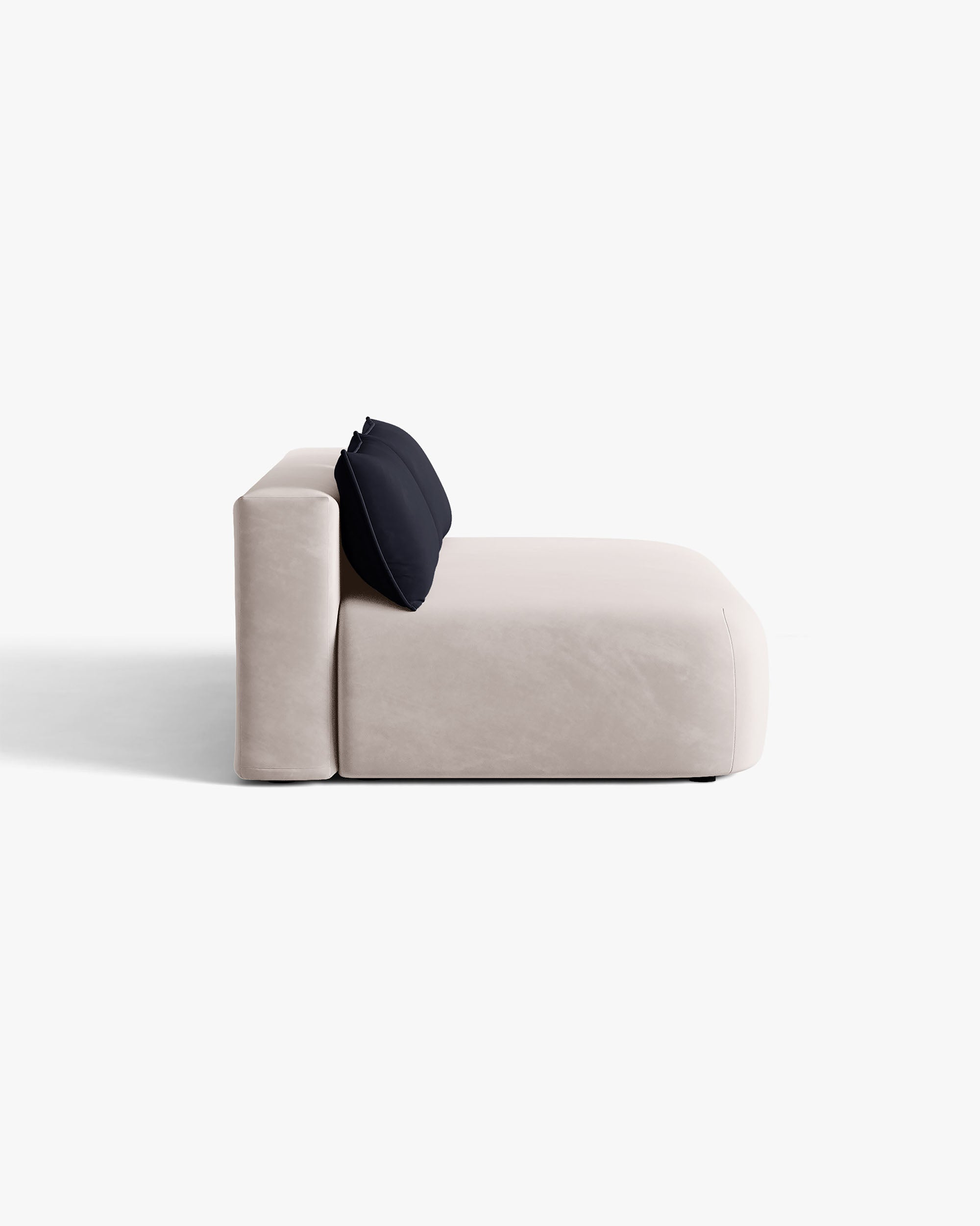 HENA Light Gray Velvet Sofa for 3 with Sleeping Function and Navy Blue Cushions