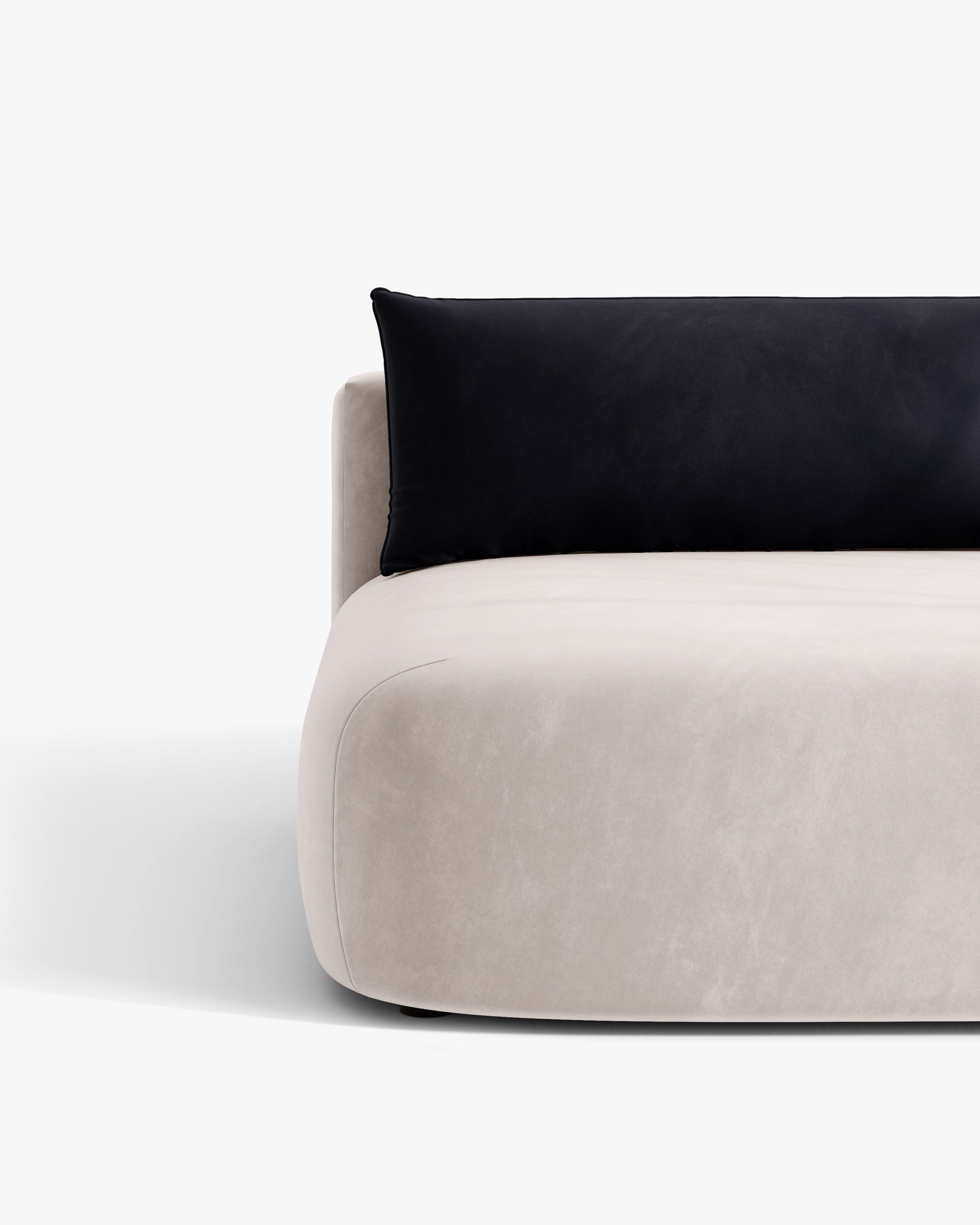 HENA Light Gray Velvet Sofa for 3 with Sleeping Function and Navy Blue Cushions