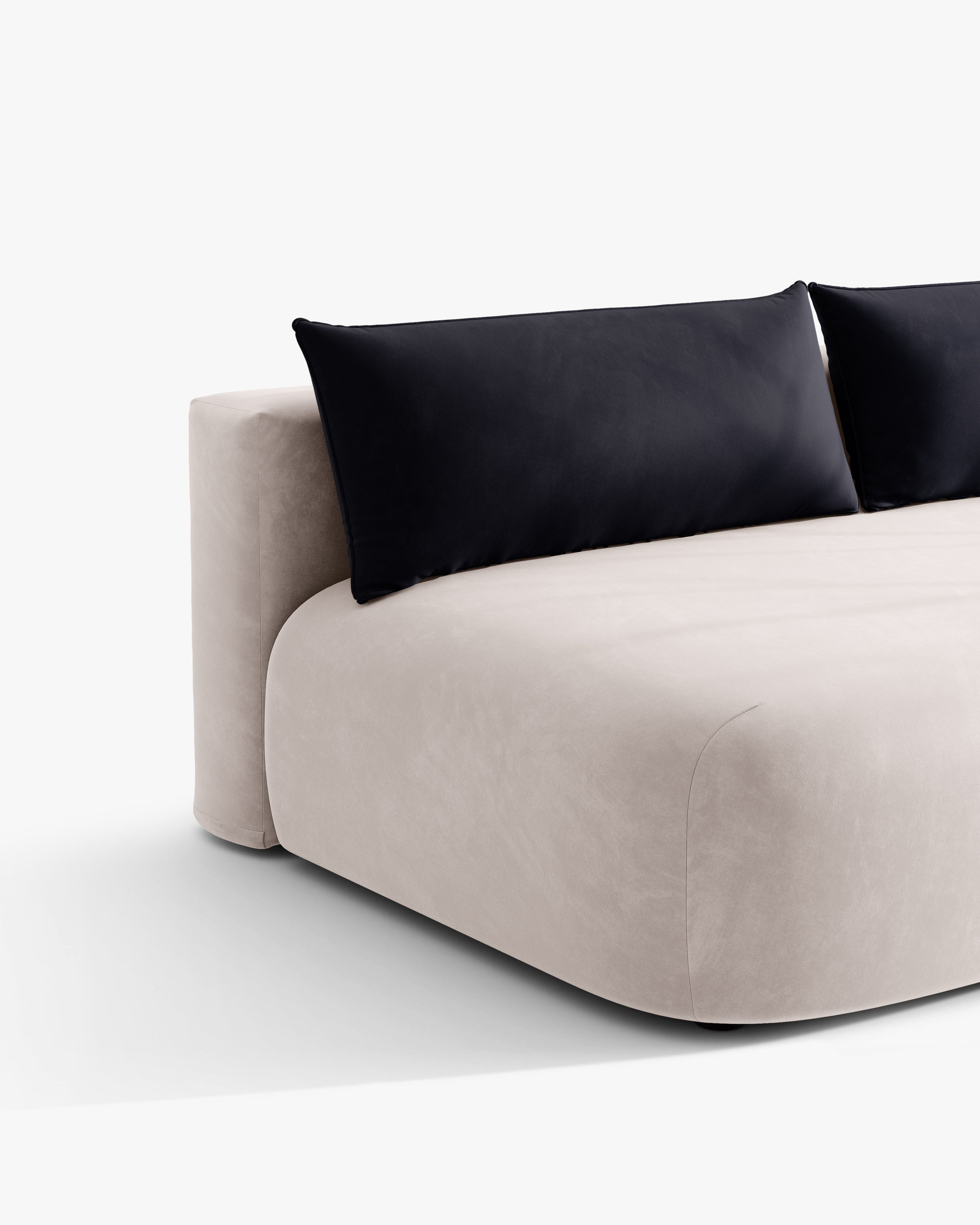 HENA Light Gray Velvet Sofa for 3 with Sleeping Function and Navy Blue Cushions
