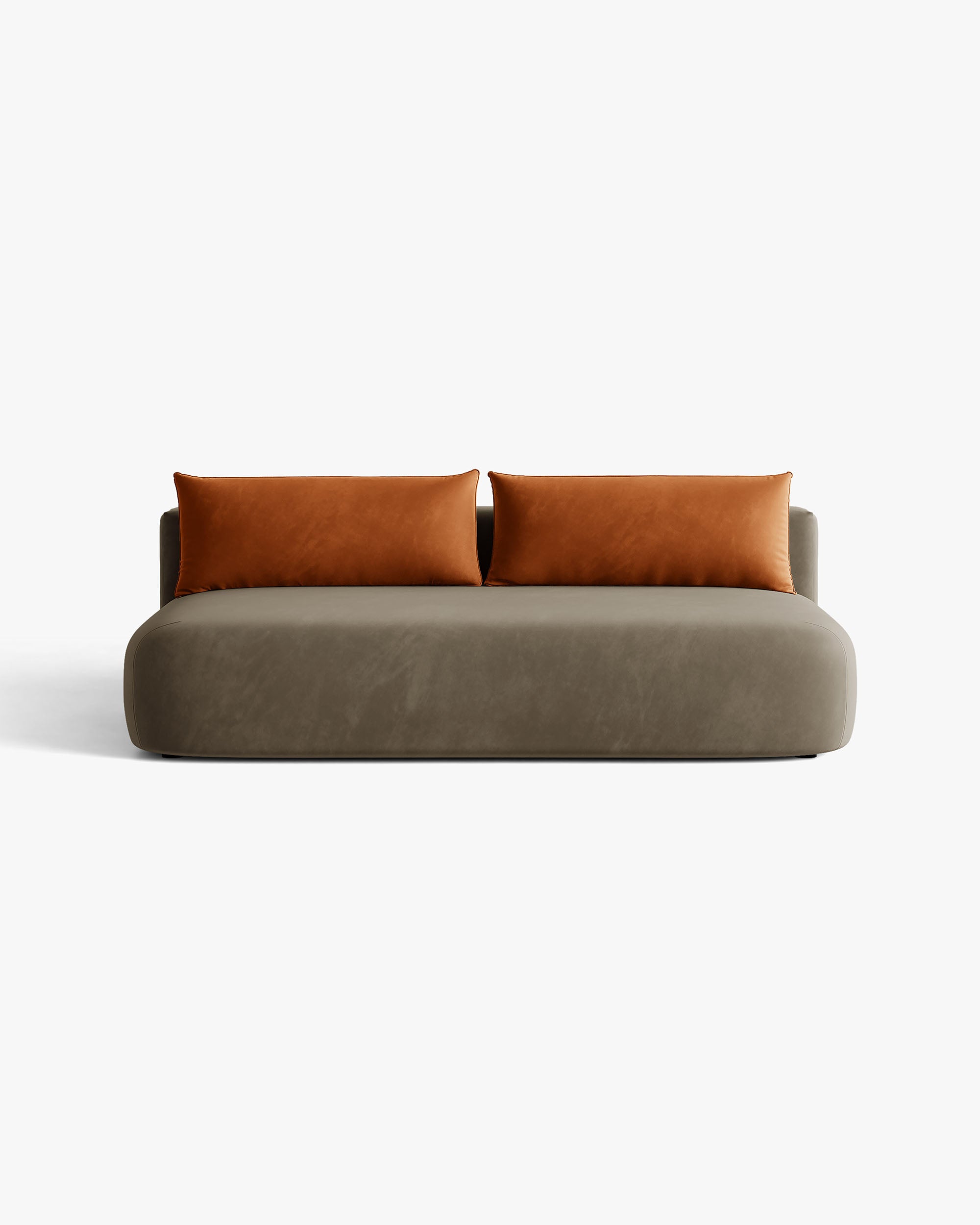 HENA 3-Seater Velvet Sofa with Sleeping Function in Gray-Brown with Brick-Colored Cushions