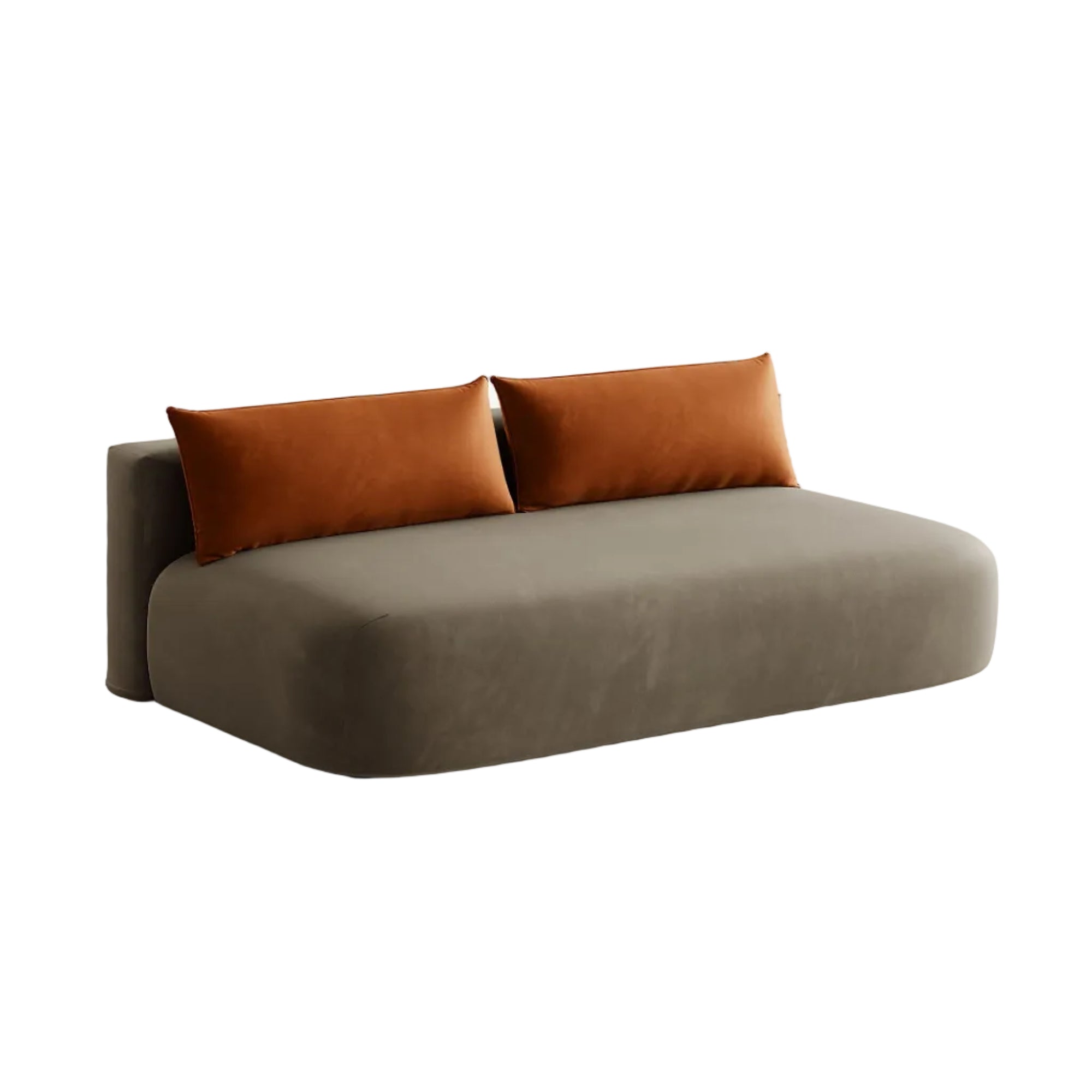 HENA 3-Seater Velvet Sofa with Sleeping Function in Gray-Brown with Brick-Colored Cushions