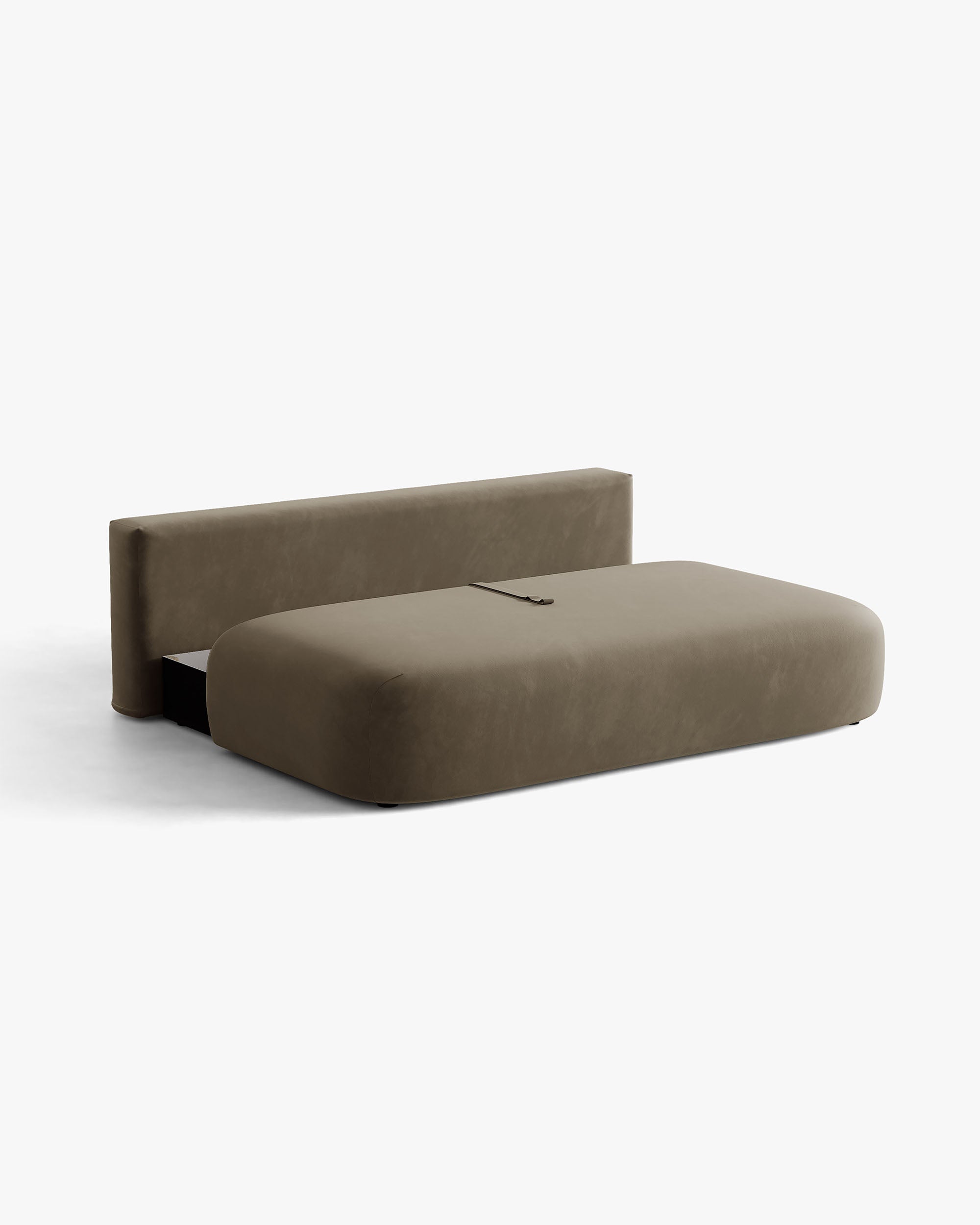 HENA 3-Seater Velvet Sofa with Sleeping Function in Gray-Brown with Brick-Colored Cushions