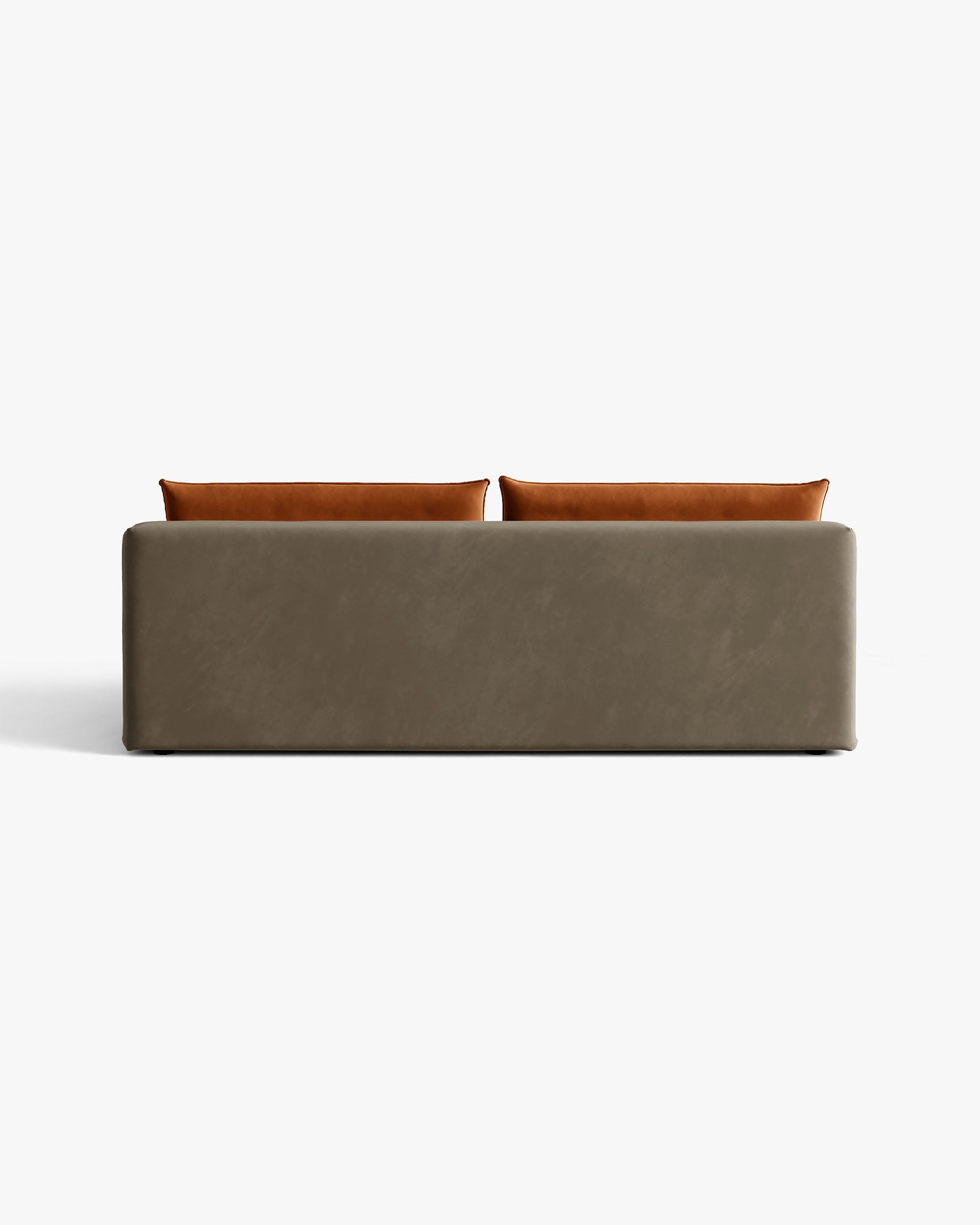 HENA 3-Seater Velvet Sofa with Sleeping Function in Gray-Brown with Brick-Colored Cushions