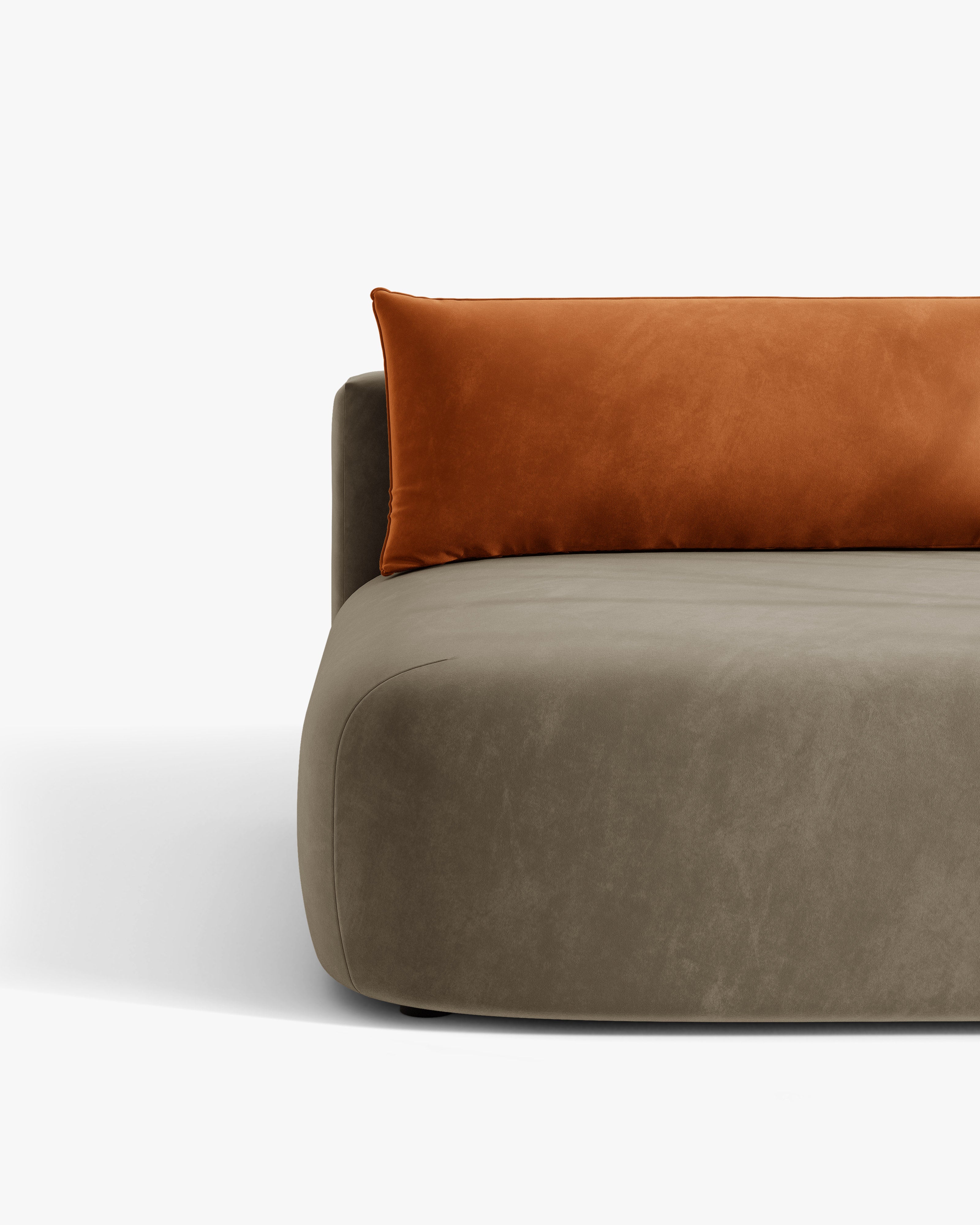HENA 3-Seater Velvet Sofa with Sleeping Function in Gray-Brown with Brick-Colored Cushions