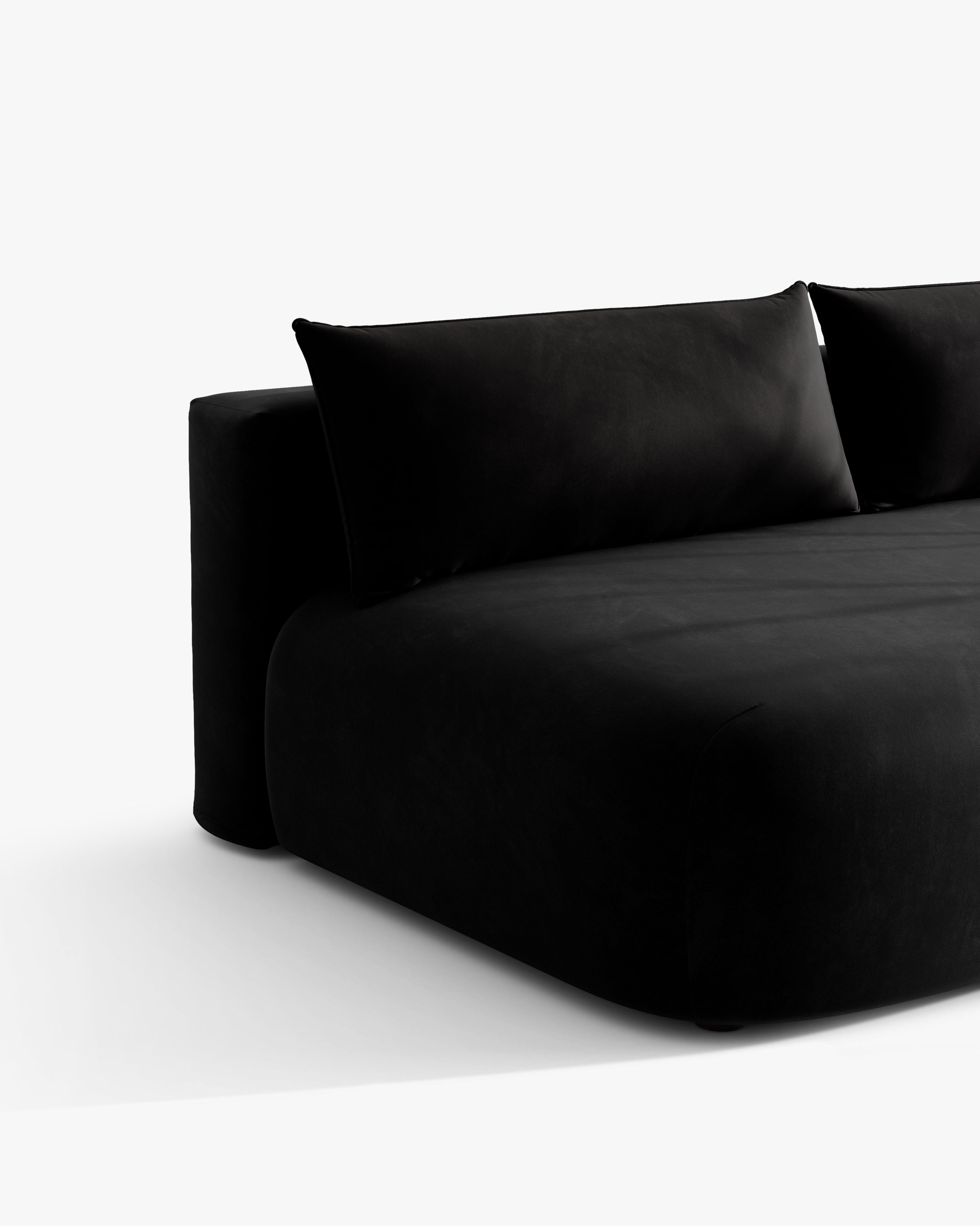 HENA Black Velvet 3-Seater Sofa with Sleeping Function