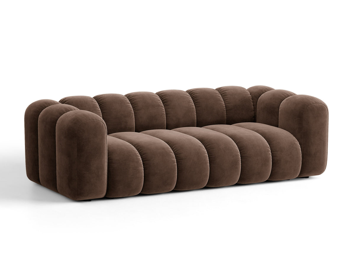 Sofa aksamitna 3-osobowa z funkcją spania LUPINE czekoladowy – ujęcie 3