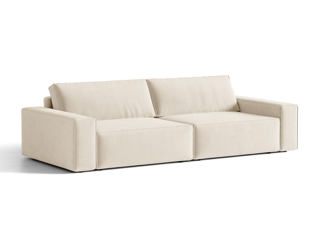 Sofa aksamitna 3-osobowa z funkcją spania JODIE jasny beżowy – ujęcie 3