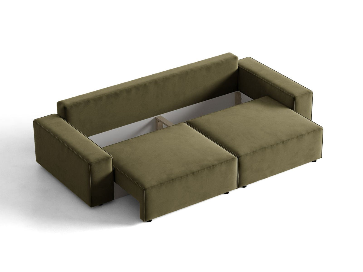 Sofa aksamitna 3-osobowa z funkcją spania JODIE zielony – ujęcie 6