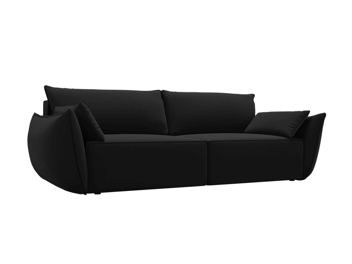 Sofa aksamitna 3-osobowa z funkcją spania KAELLE czarny – ujęcie boczne