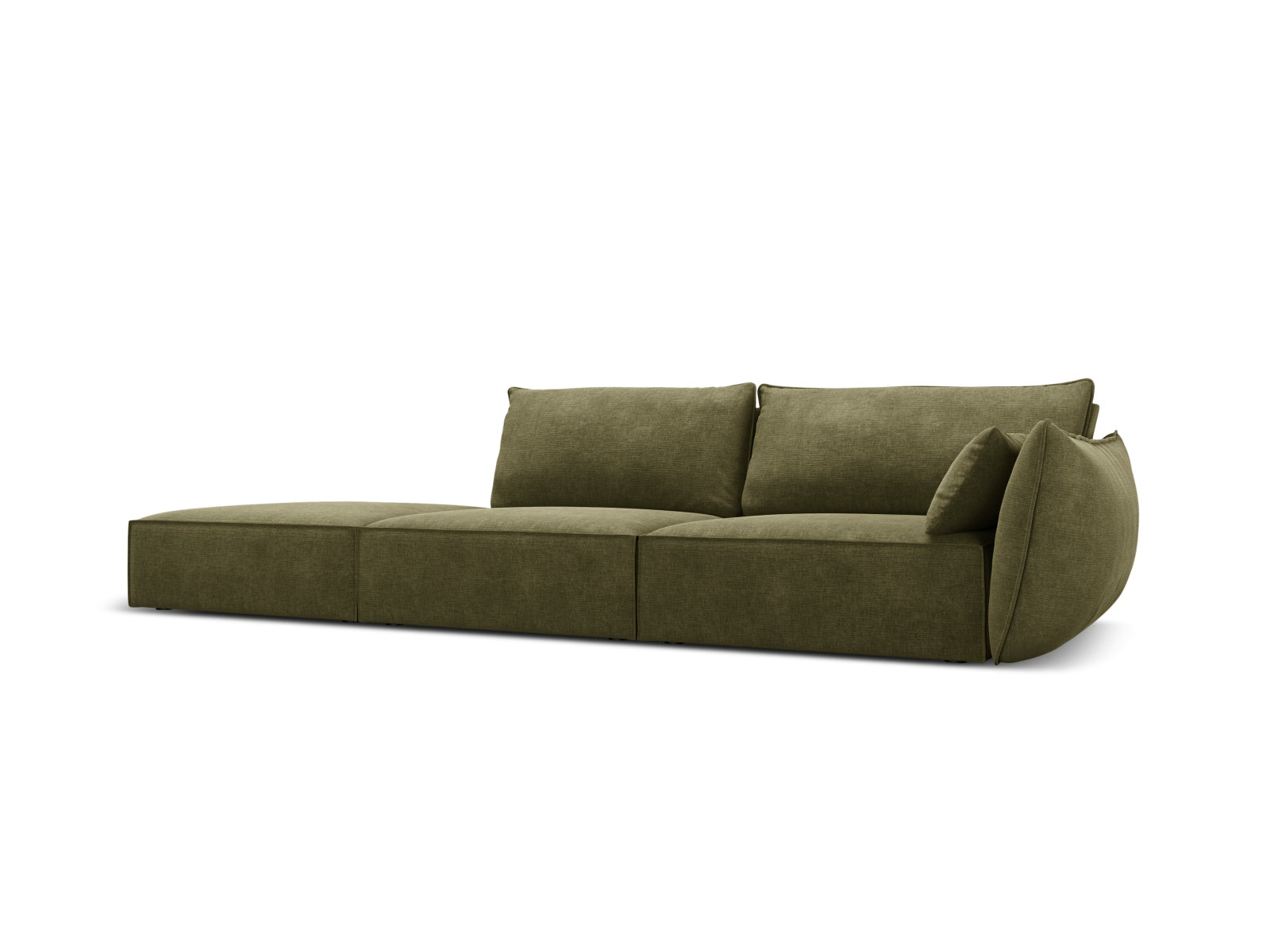 Sofa z otomaną lewostronną 4-osobowa KAELLE zielony szenil Over The Horizon – ujęcie boczne