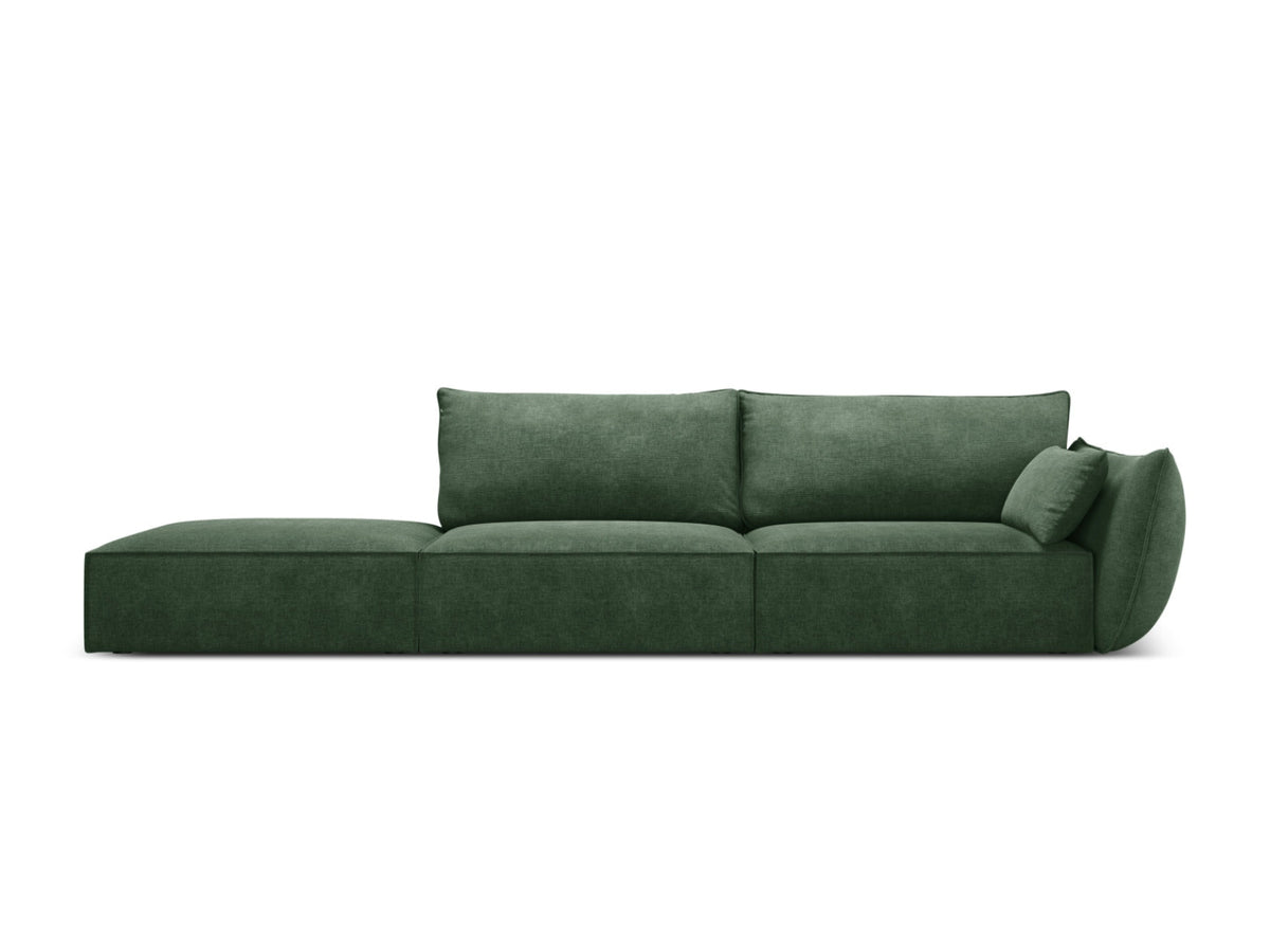 Sofa z otomaną lewostronną 4-osobowa KAELLE butelkowa zieleń szenil Over The Horizon – Micadoni