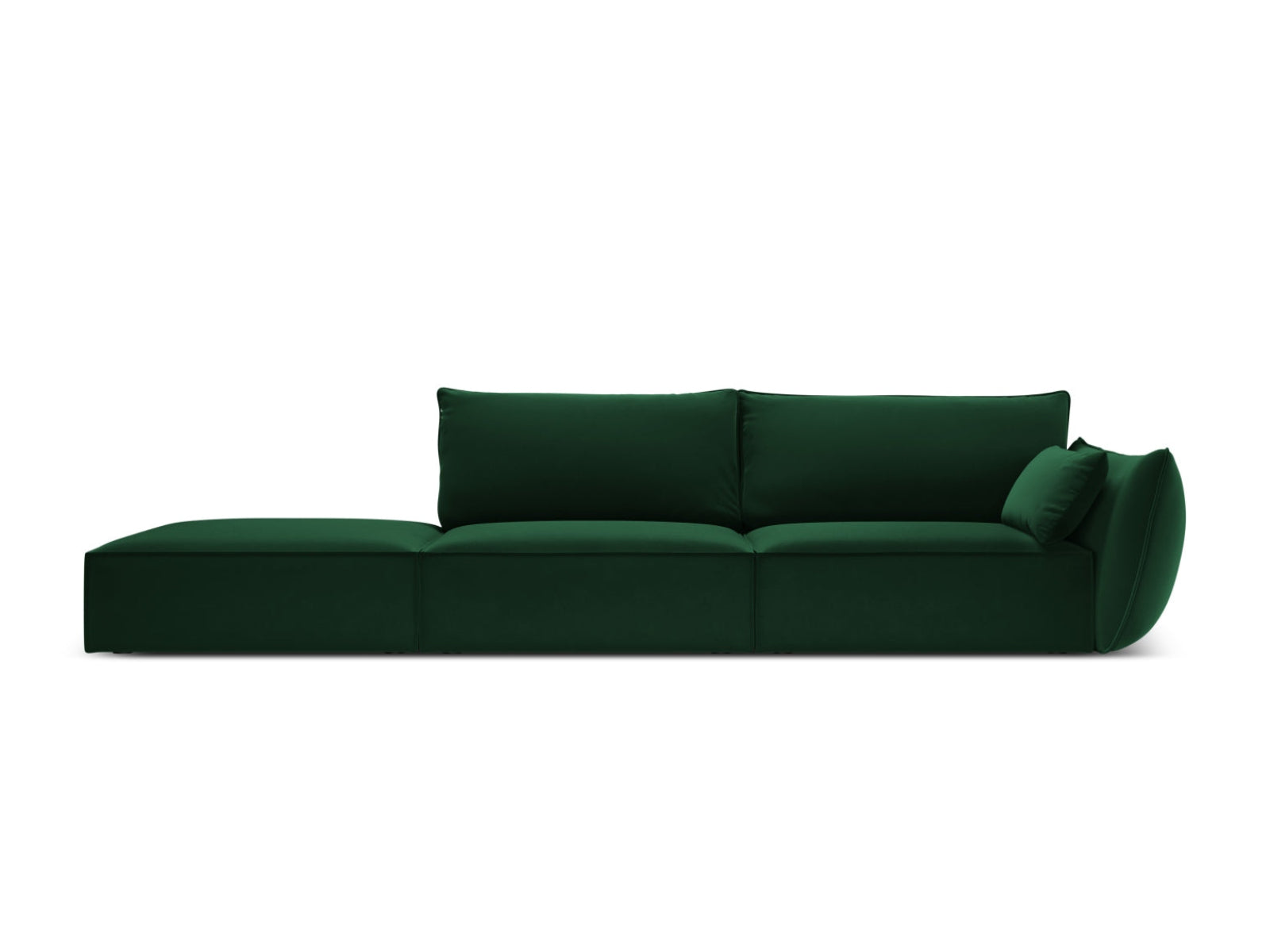 Sofa aksamitna z otomaną lewostronną 4-osobowa KAELLE butelkowa zieleń – Micadoni